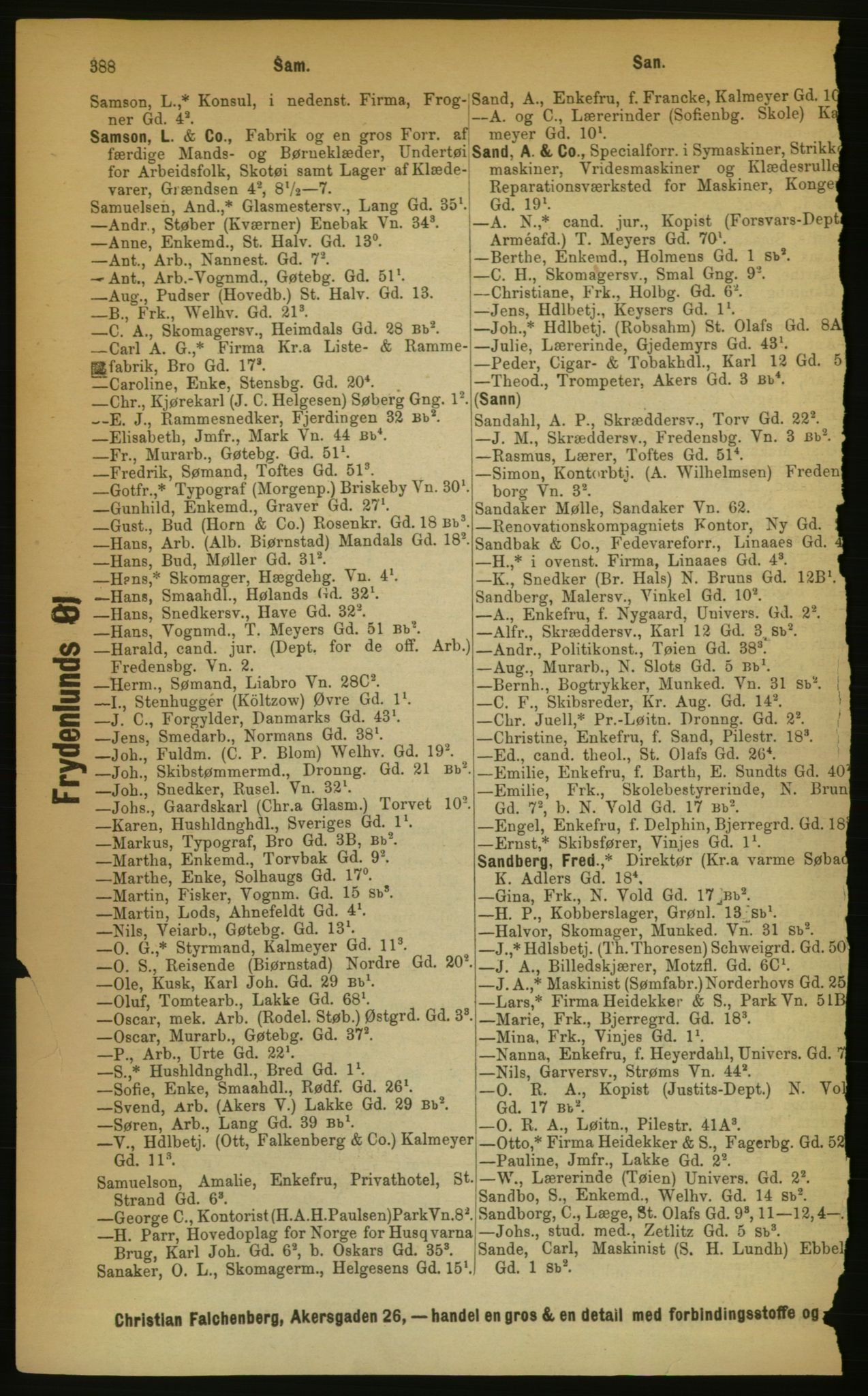 Kristiania/Oslo adressebok, PUBL/-, 1889, p. 388