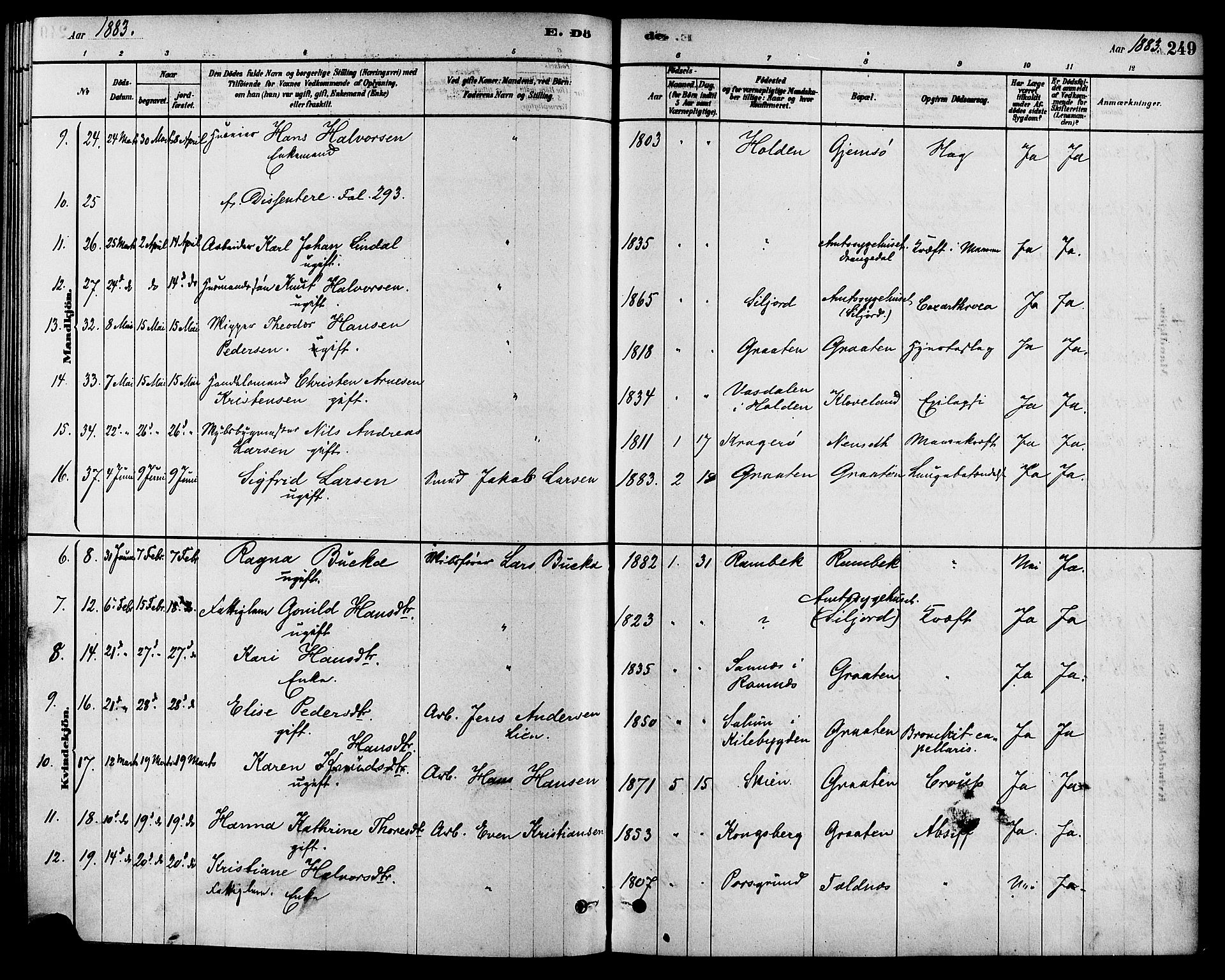 Solum kirkebøker, AV/SAKO-A-306/F/Fa/L0009: Parish register (official) no. I 9, 1877-1887, p. 249