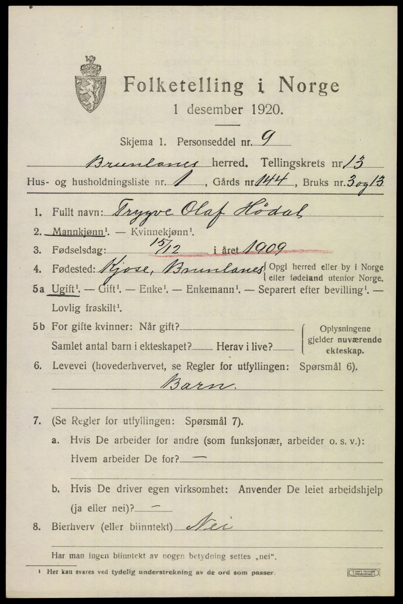 SAKO, 1920 census for Brunlanes, 1920, p. 10797