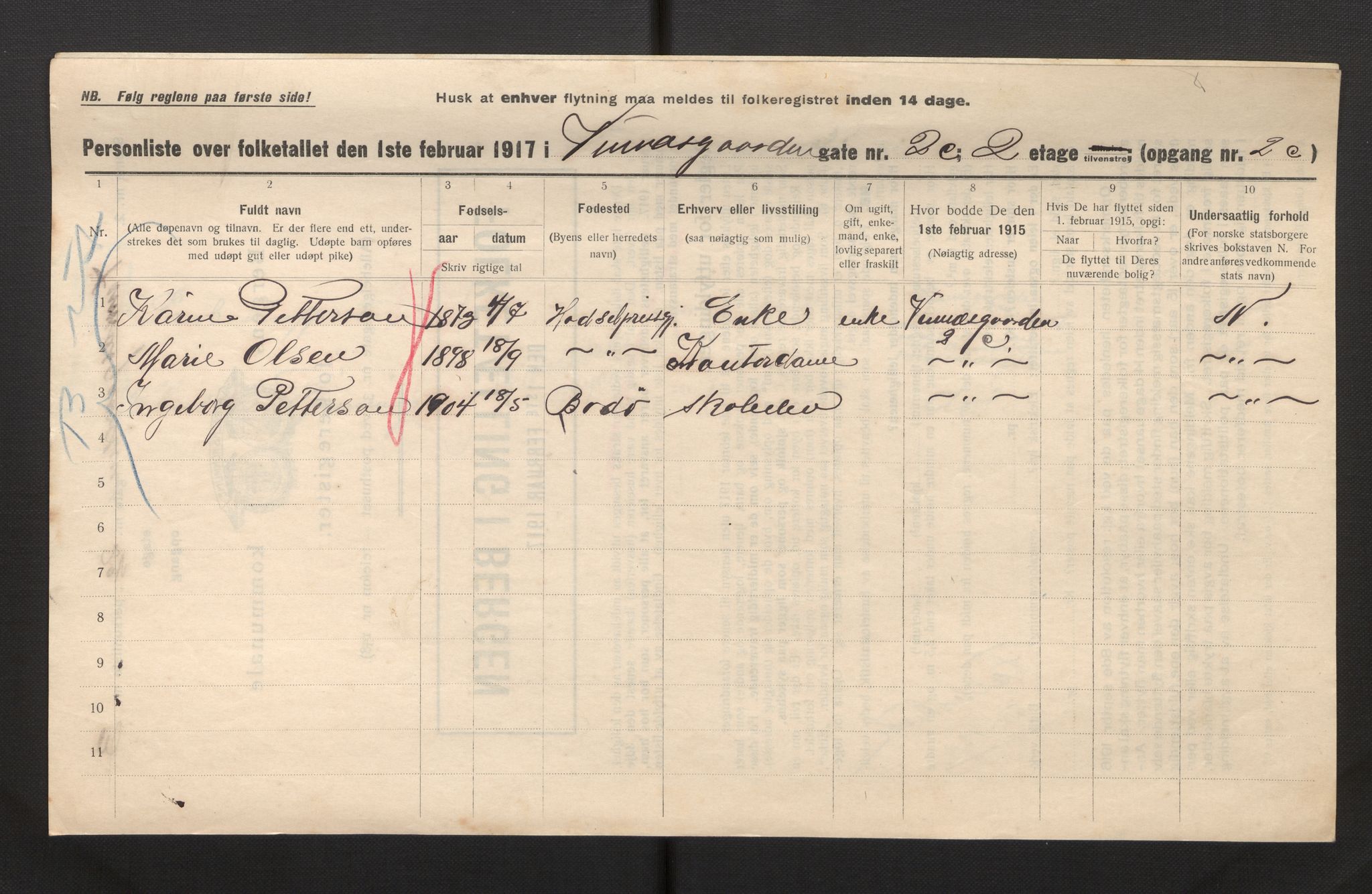 SAB, Municipal Census 1917 for Bergen, 1917, p. 44441