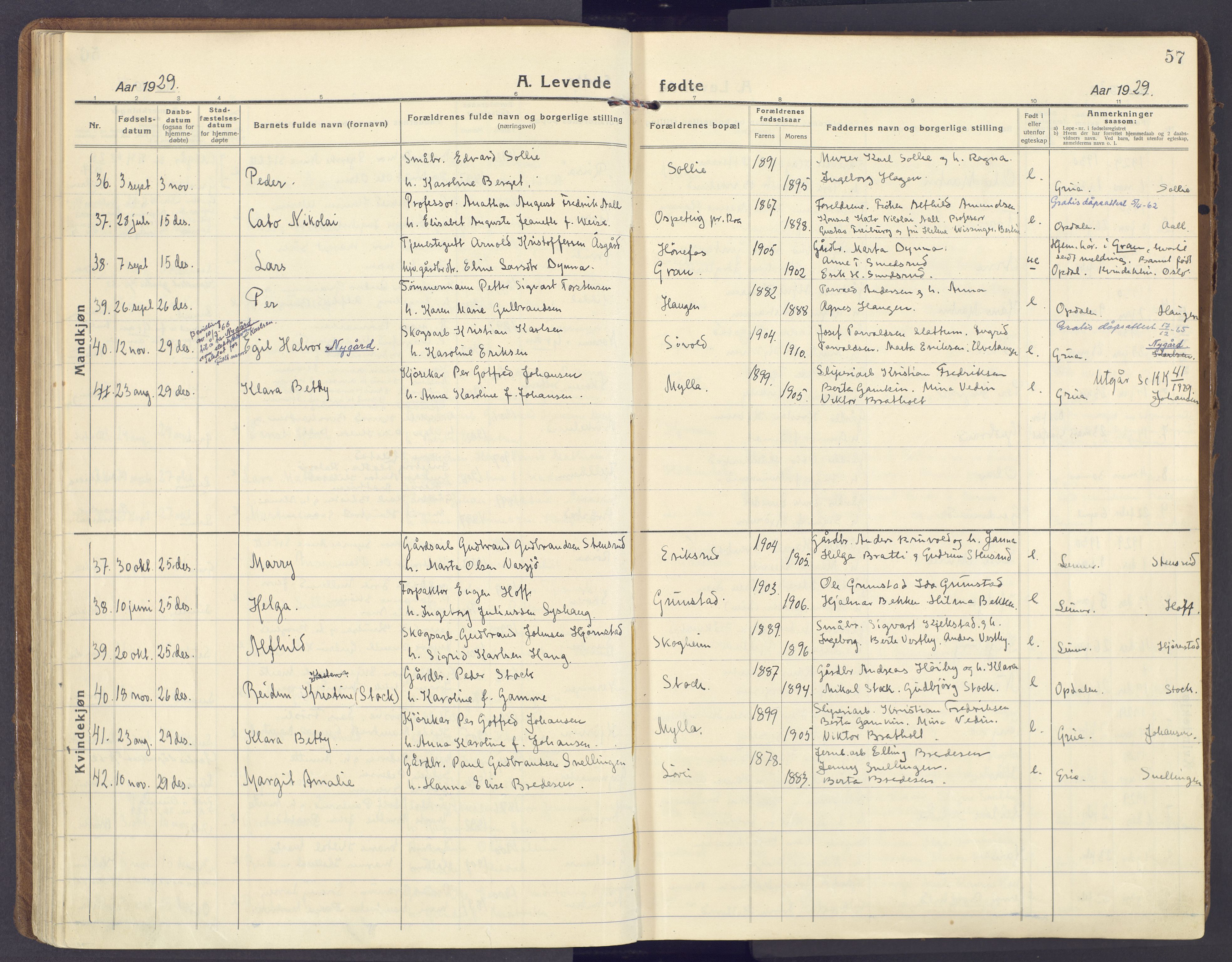 Lunner prestekontor, SAH/PREST-118/H/Ha/Haa/L0002: Parish register (official) no. 2, 1922-1931, p. 57