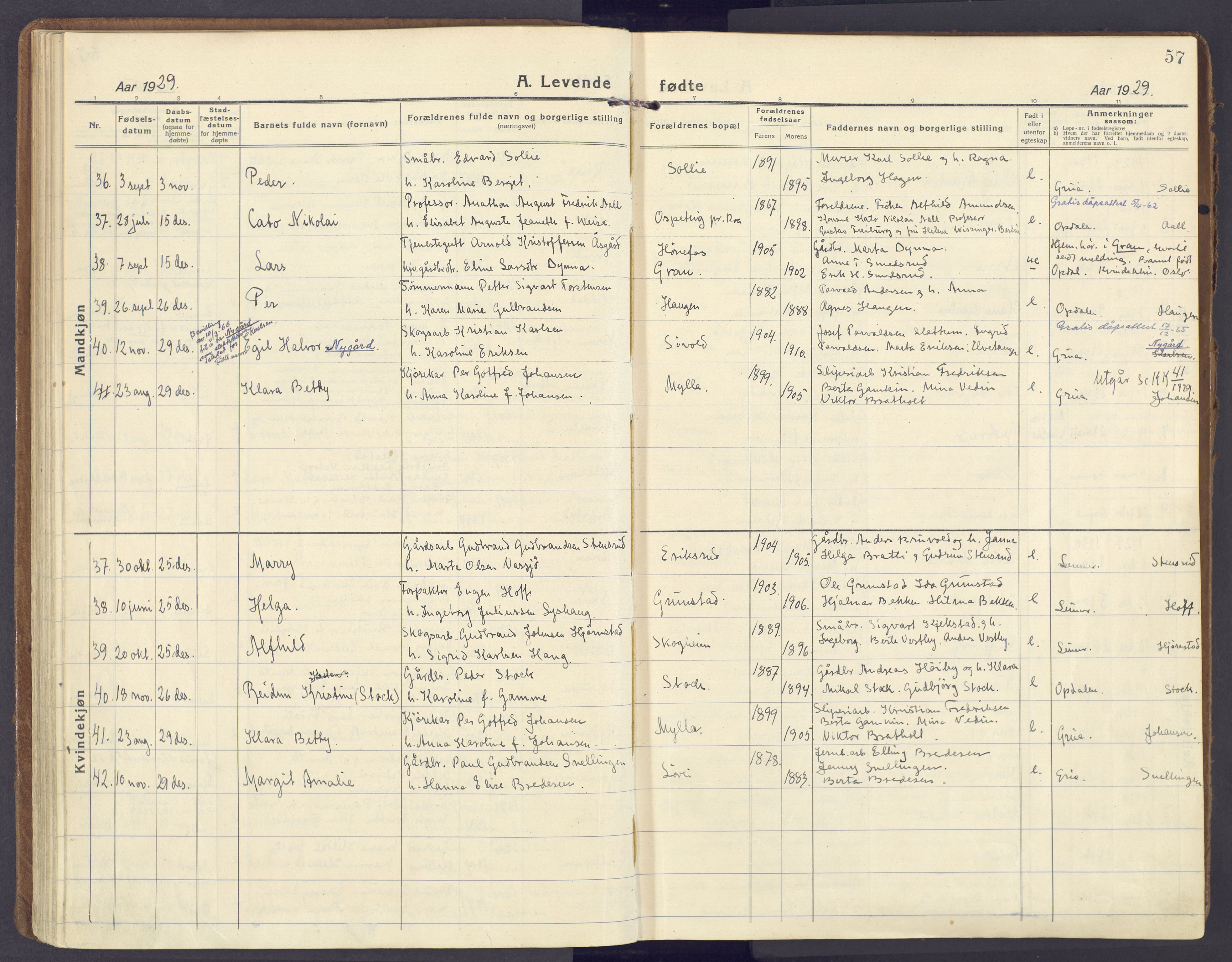 Lunner prestekontor, AV/SAH-PREST-118/H/Ha/Haa/L0002: Parish register (official) no. 2, 1922-1931, p. 57