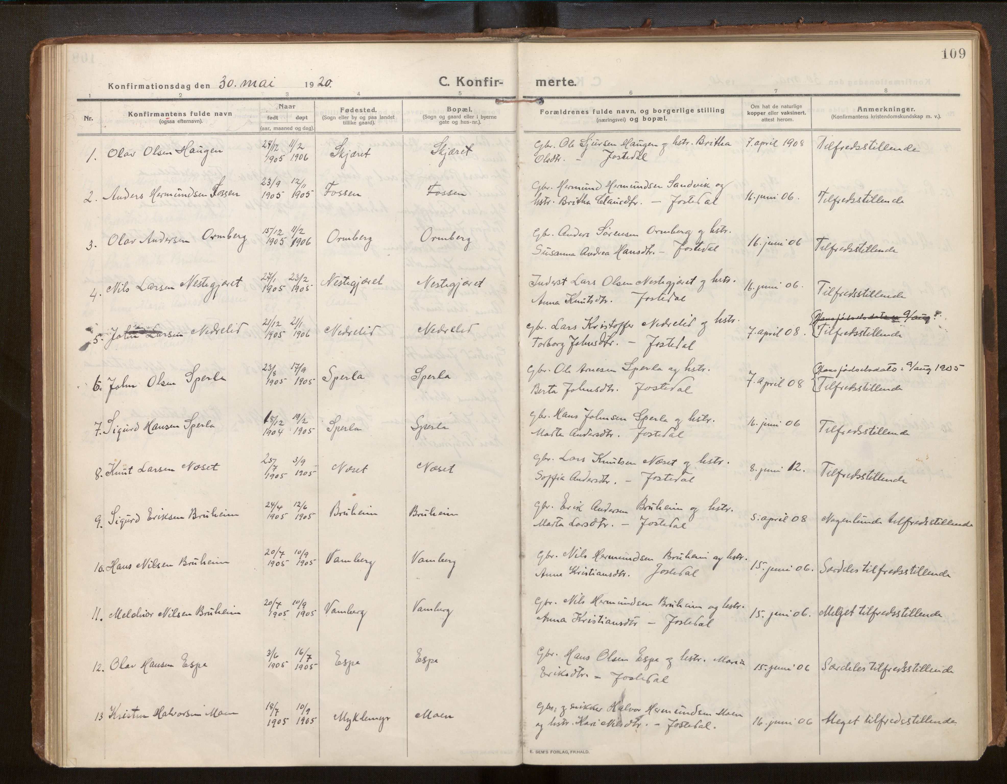 Jostedal sokneprestembete, AV/SAB-A-80601/H/Haa/Haab/L0002: Parish register (official) no. B 2, 1915-1931, p. 109