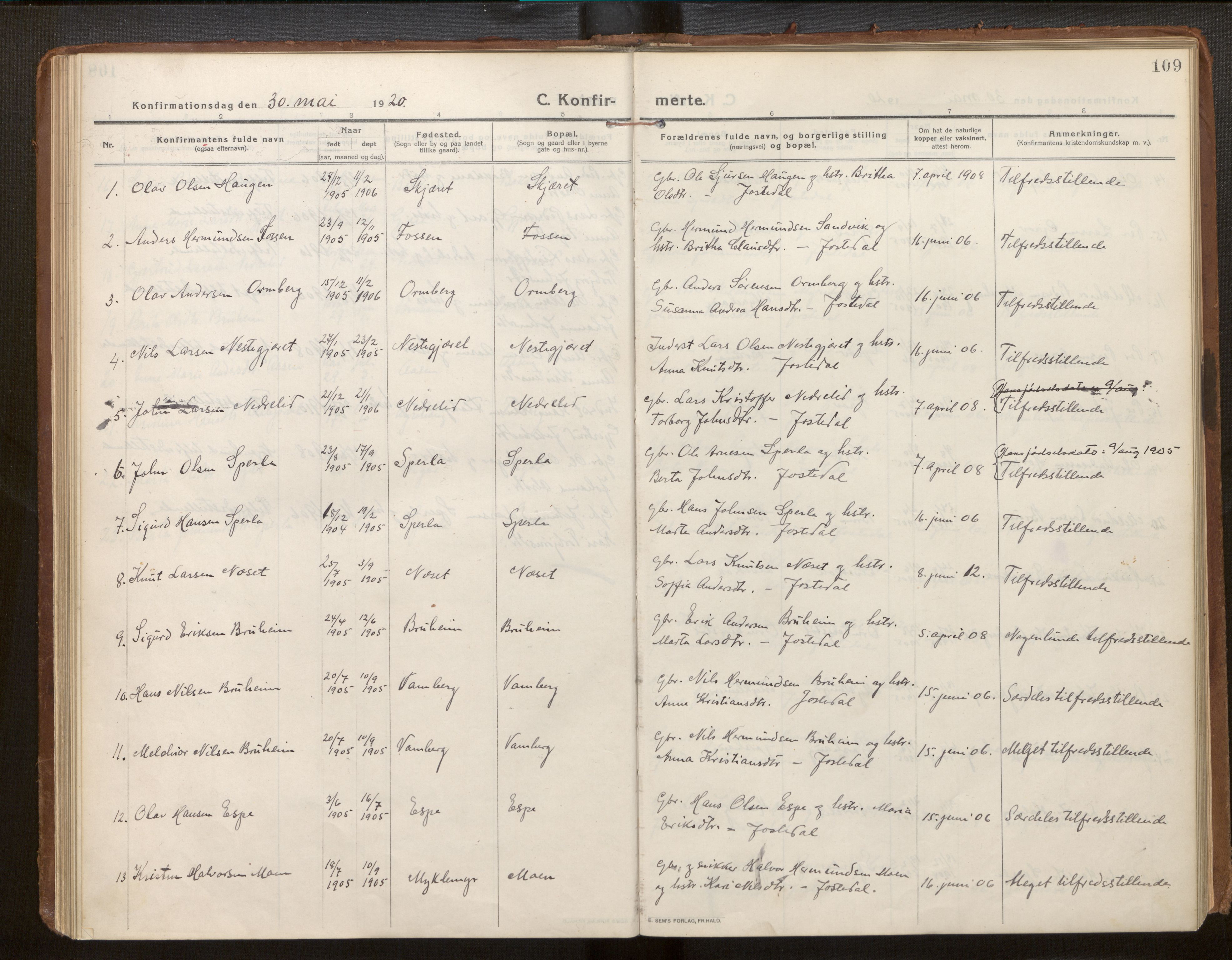 Jostedal sokneprestembete, SAB/A-80601/H/Haa/Haab/L0002: Parish register (official) no. B 2, 1915-1931, p. 109