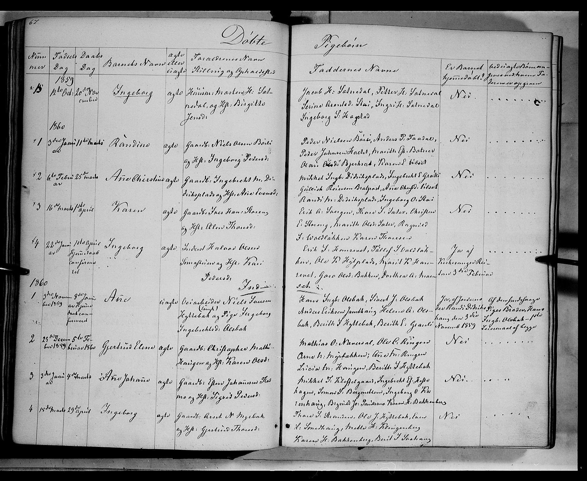 Kvikne prestekontor, AV/SAH-PREST-064/H/Ha/Haa/L0005: Parish register (official) no. 5, 1841-1862, p. 67