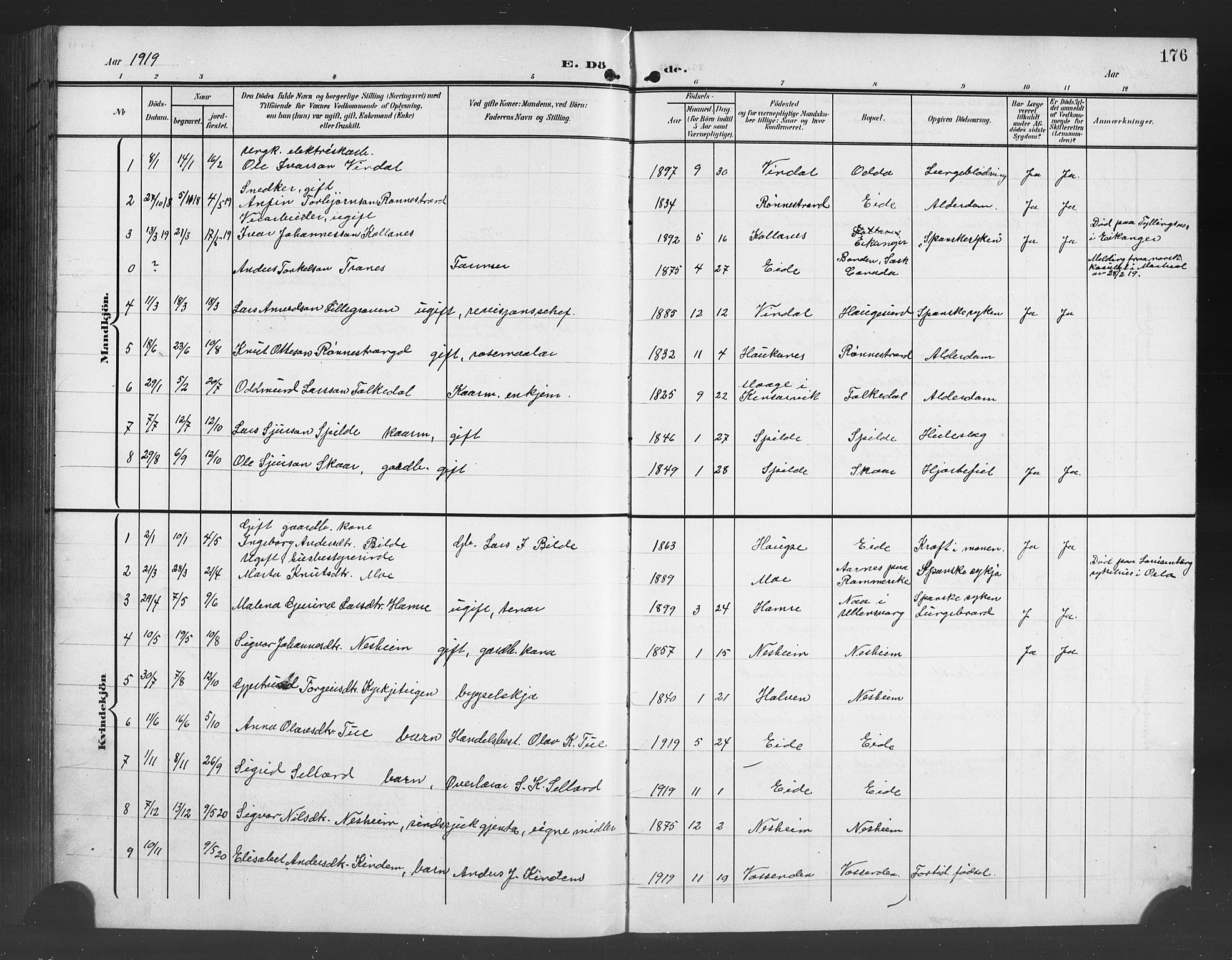 Ulvik sokneprestembete, SAB/A-78801/H/Hab: Parish register (copy) no. B 4, 1902-1923, p. 176