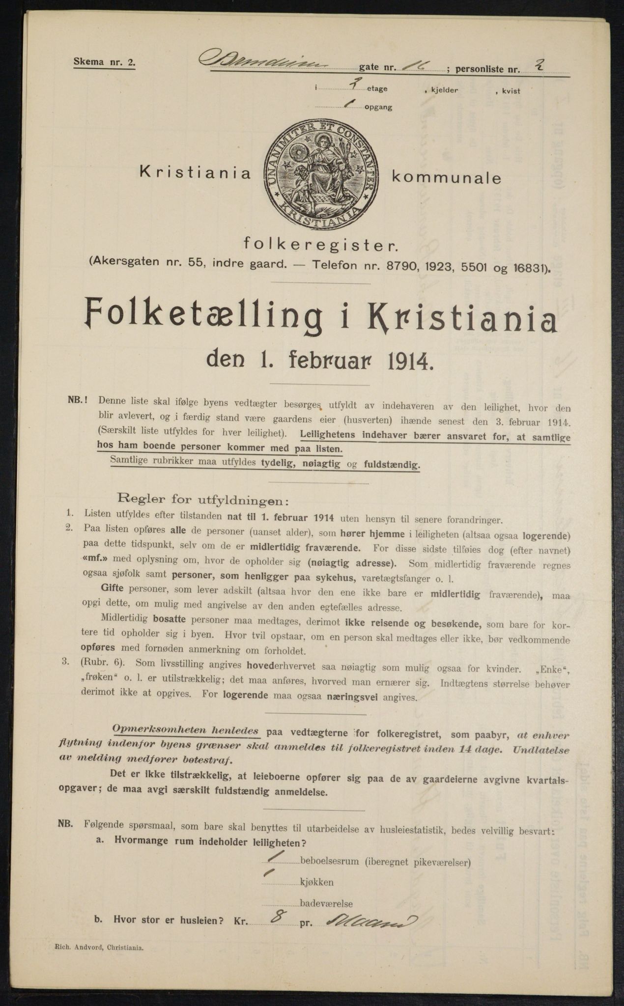 OBA, Municipal Census 1914 for Kristiania, 1914, p. 8777