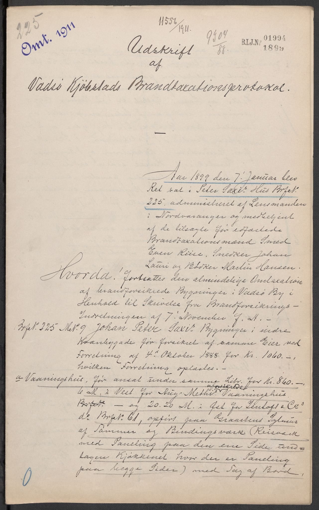 Norges Brannkasse, AV/RA-S-1549/E/Eu/L0011: Branntakster for Vadsø by, 1868-1934, p. 461