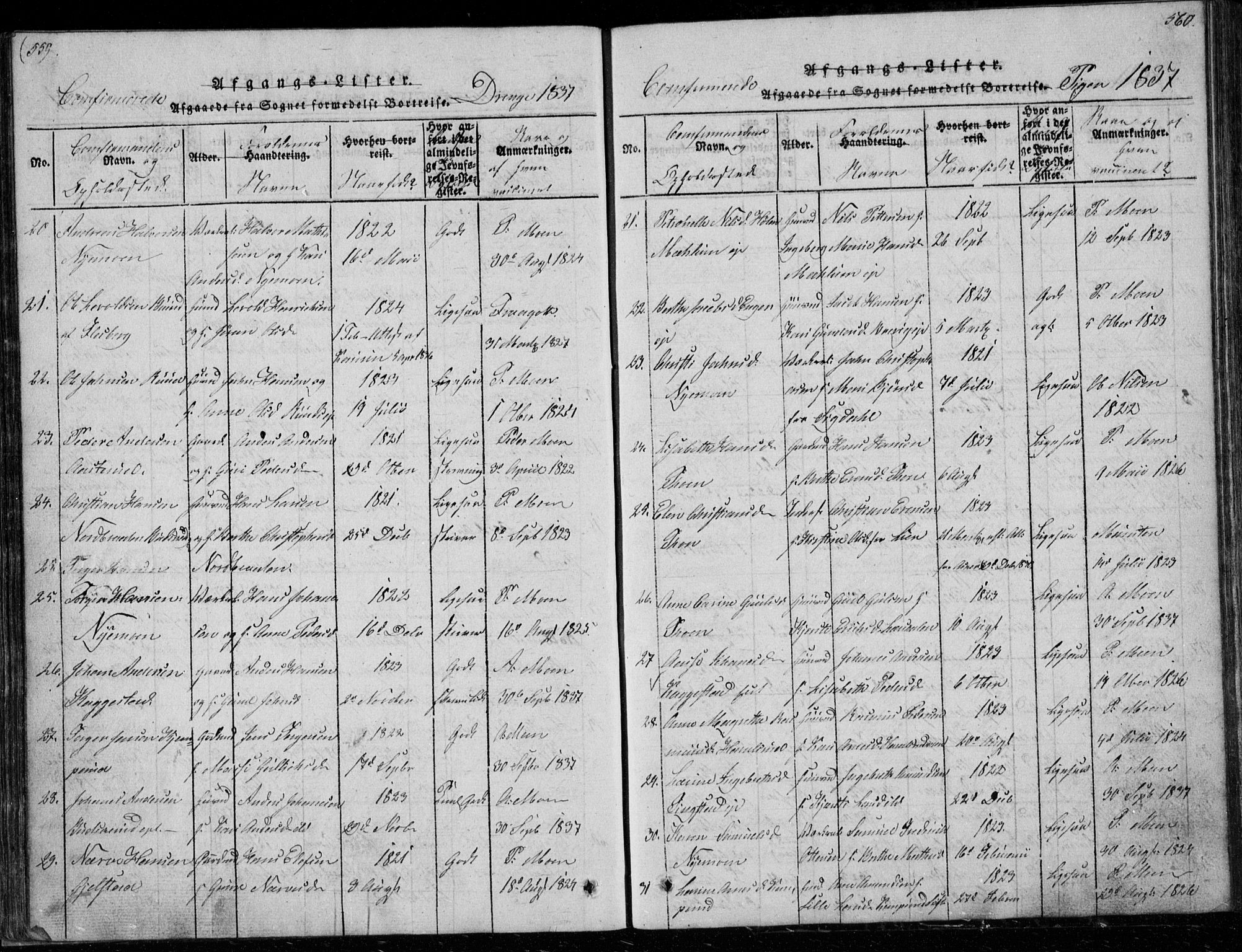 Modum kirkebøker, AV/SAKO-A-234/G/Ga/L0003: Parish register (copy) no. I 3, 1832-1842, p. 559-560