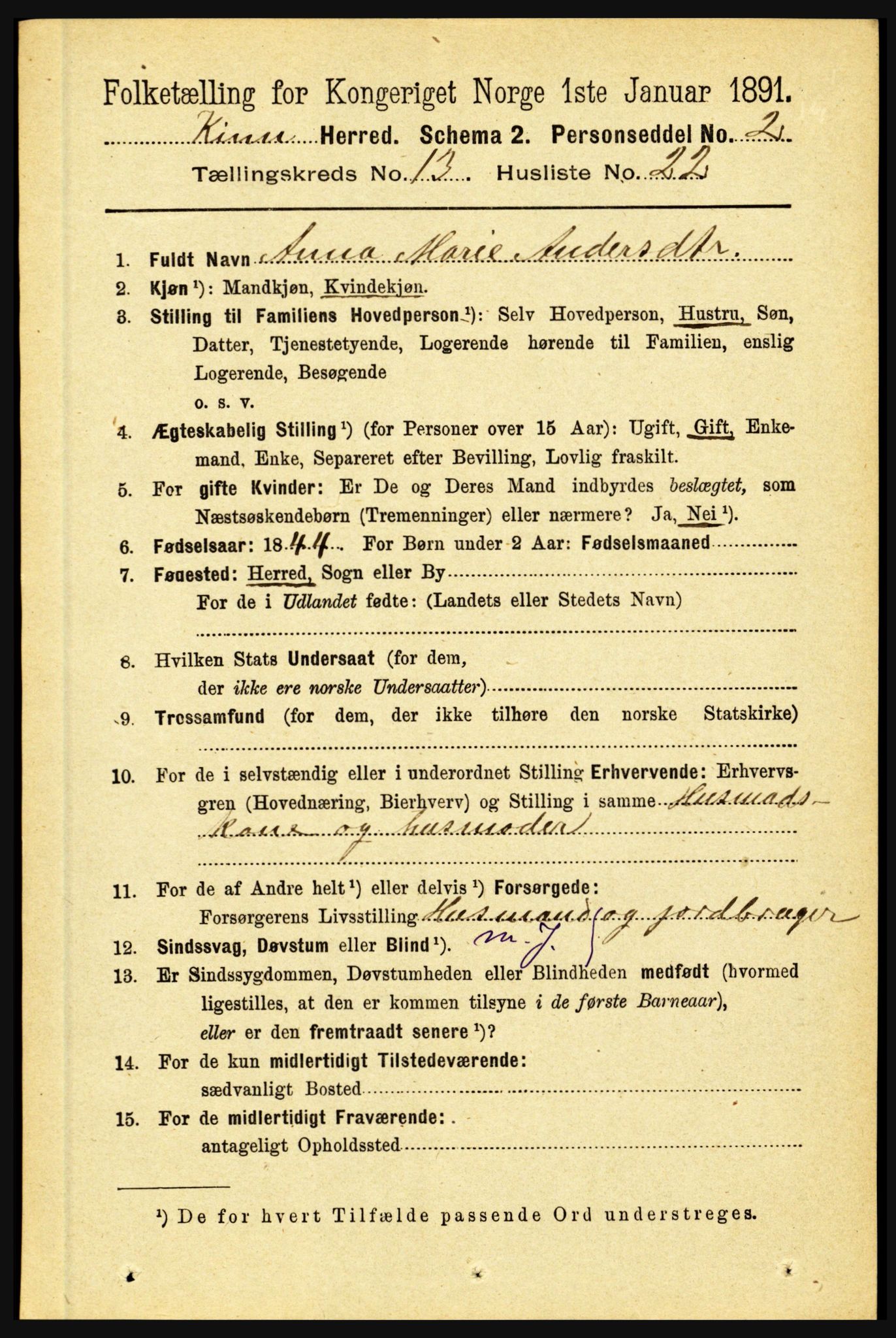 RA, 1891 census for 1437 Kinn, 1891, p. 5217