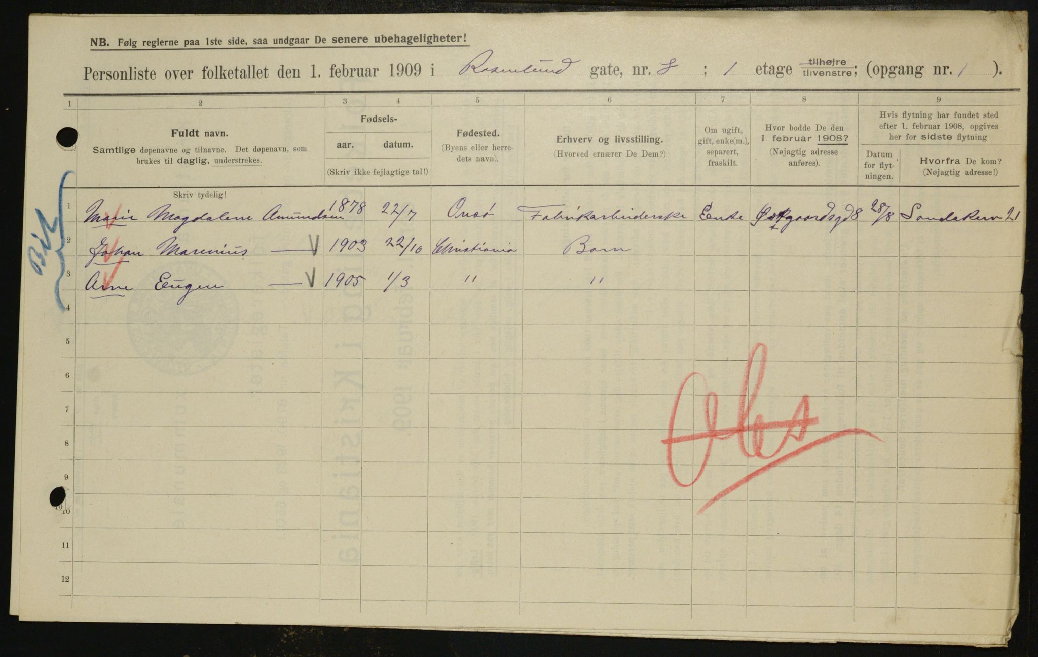 OBA, Municipal Census 1909 for Kristiania, 1909, p. 76289