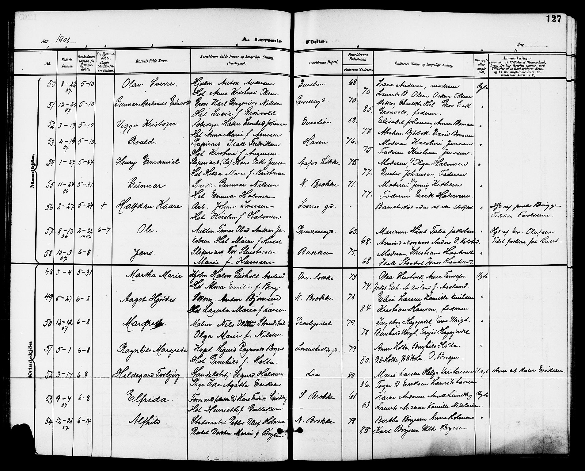 Skien kirkebøker, SAKO/A-302/G/Ga/L0008: Parish register (copy) no. 8, 1900-1910, p. 127