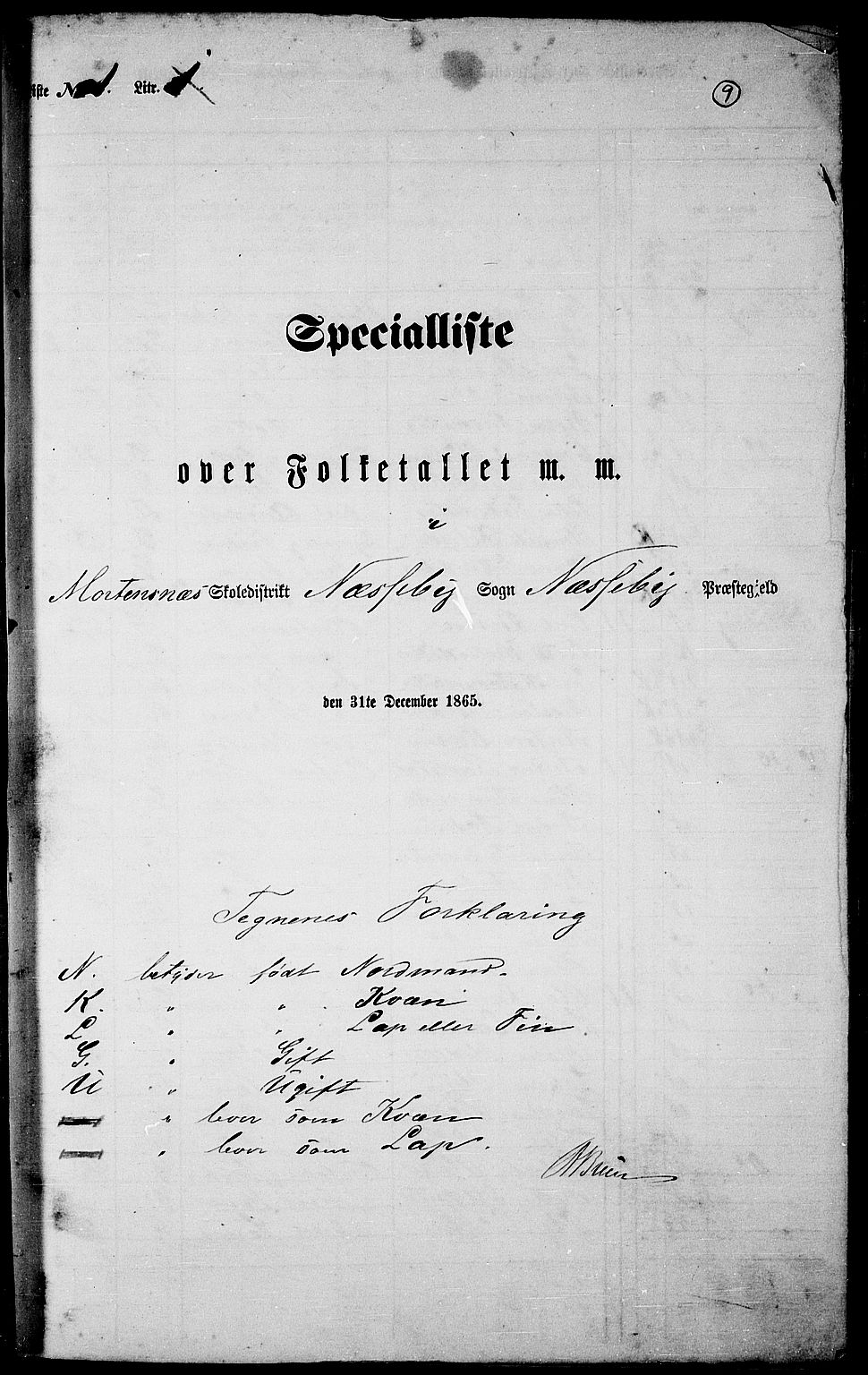 RA, 1865 census for Nesseby, 1865, p. 9