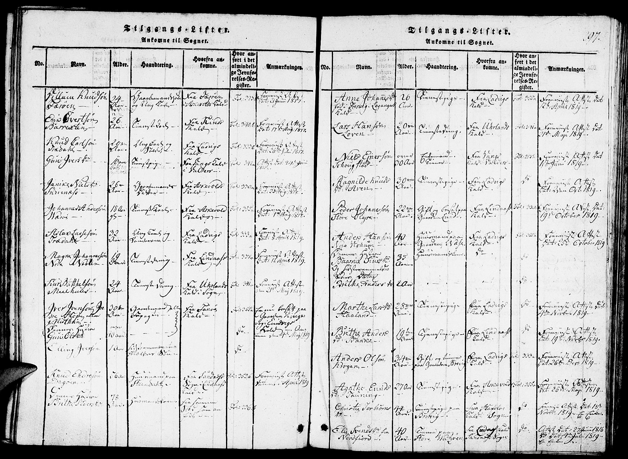 Gulen sokneprestembete, SAB/A-80201/H/Haa/Haaa/L0018: Parish register (official) no. A 18, 1816-1825, p. 297