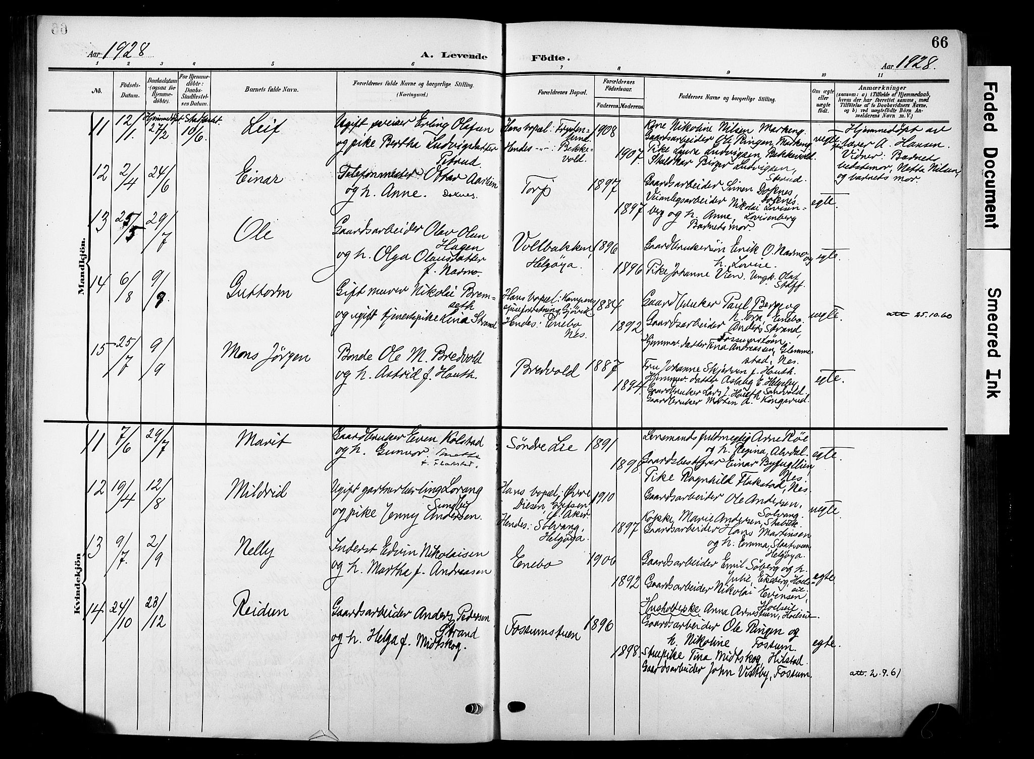 Nes prestekontor, Hedmark, AV/SAH-PREST-020/K/Ka/L0014: Parish register (official) no. 14, 1906-1929, p. 66