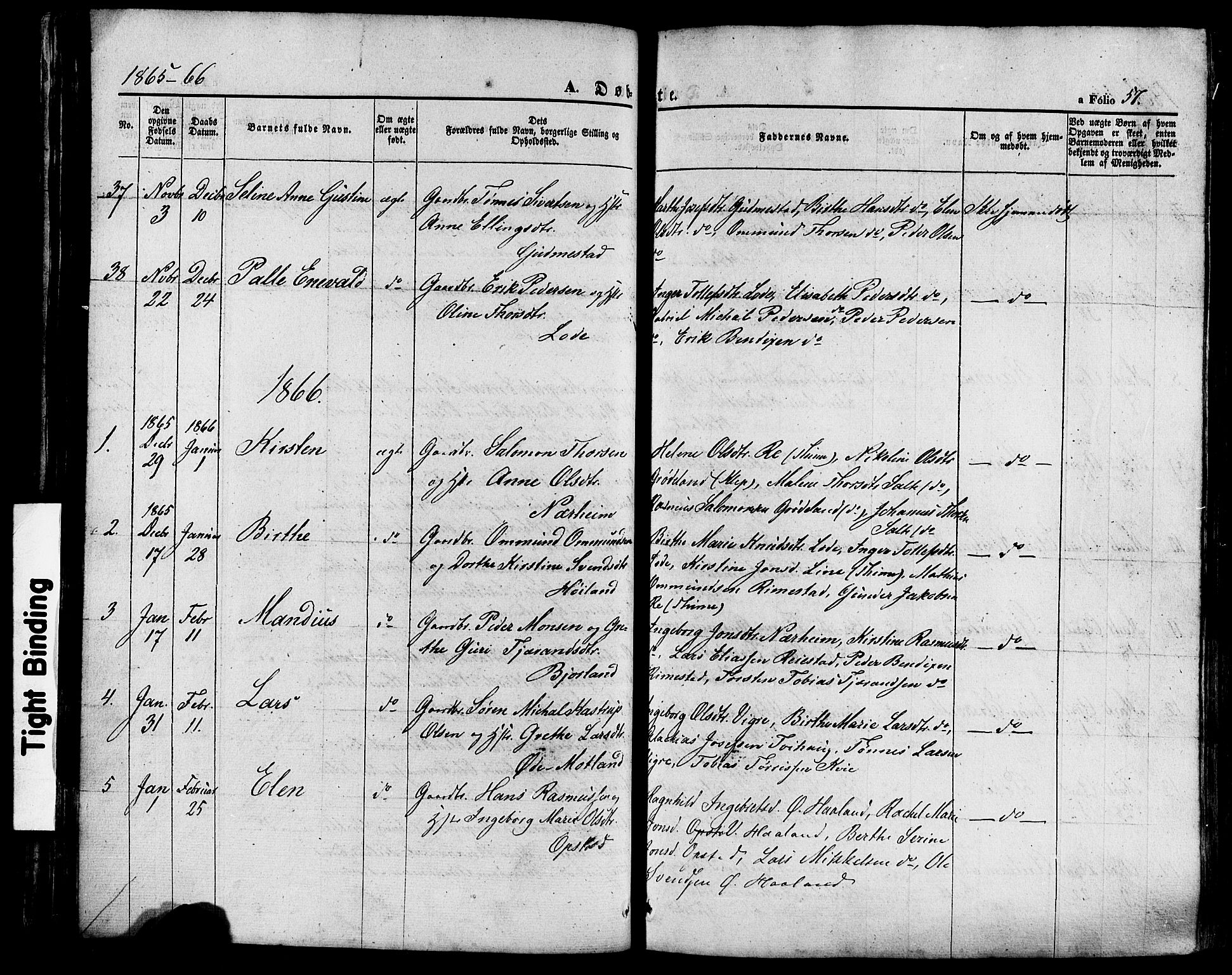 Hå sokneprestkontor, AV/SAST-A-101801/001/30BA/L0008: Parish register (official) no. A 7, 1853-1878, p. 57