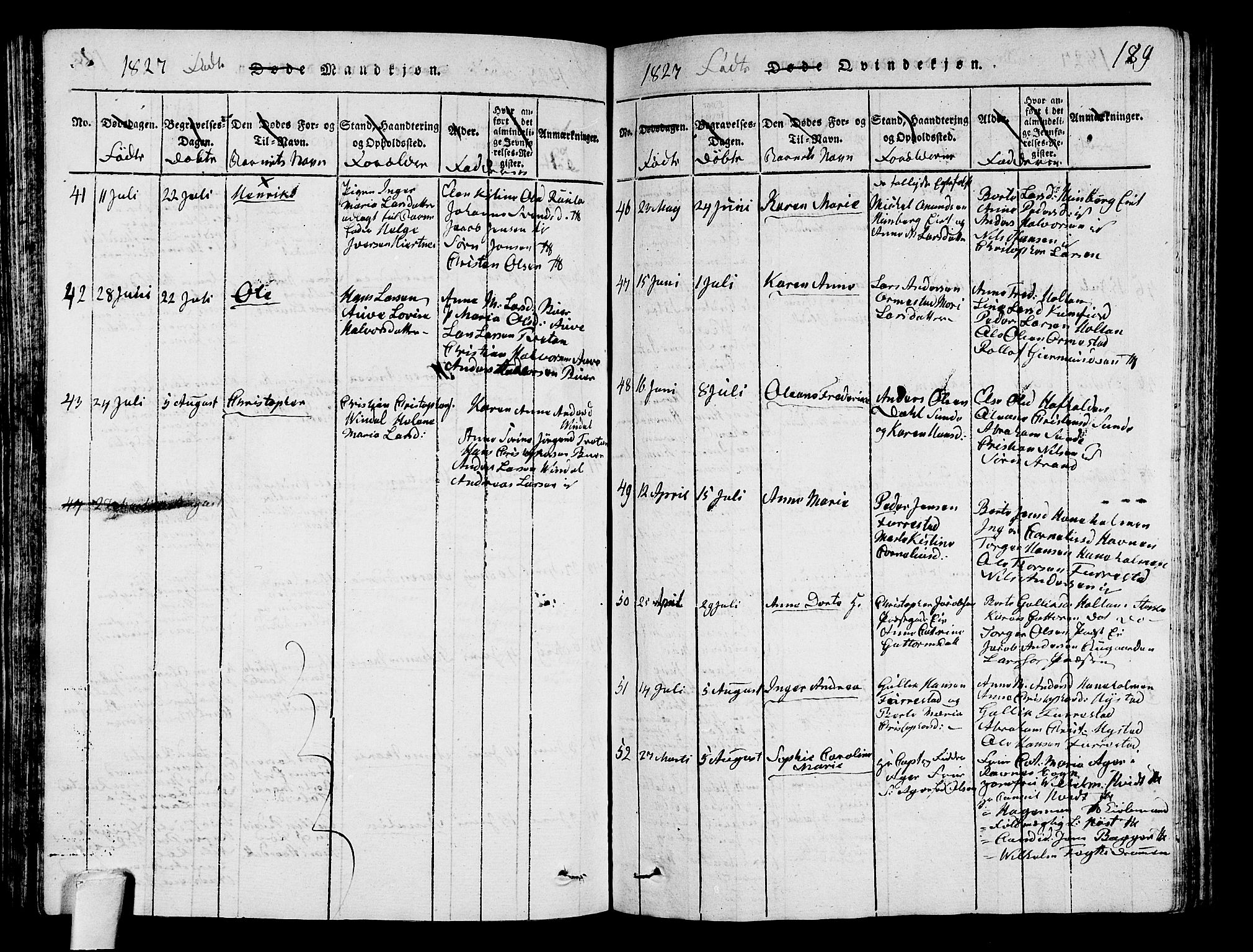 Sandar kirkebøker, AV/SAKO-A-243/G/Ga/L0001: Parish register (copy) no. 1, 1814-1835, p. 189