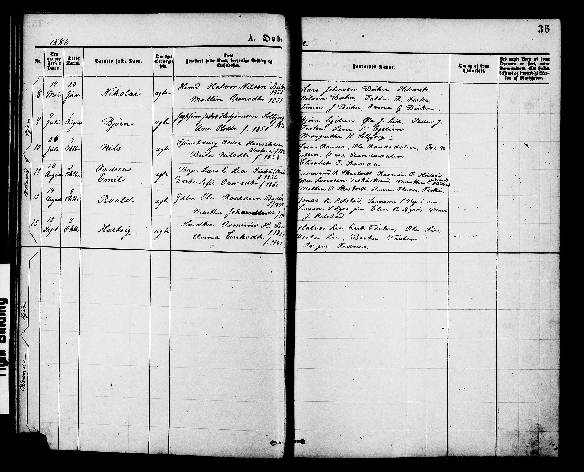 Hjelmeland sokneprestkontor, AV/SAST-A-101843/01/IV/L0013: Parish register (official) no. A 13, 1872-1886, p. 36