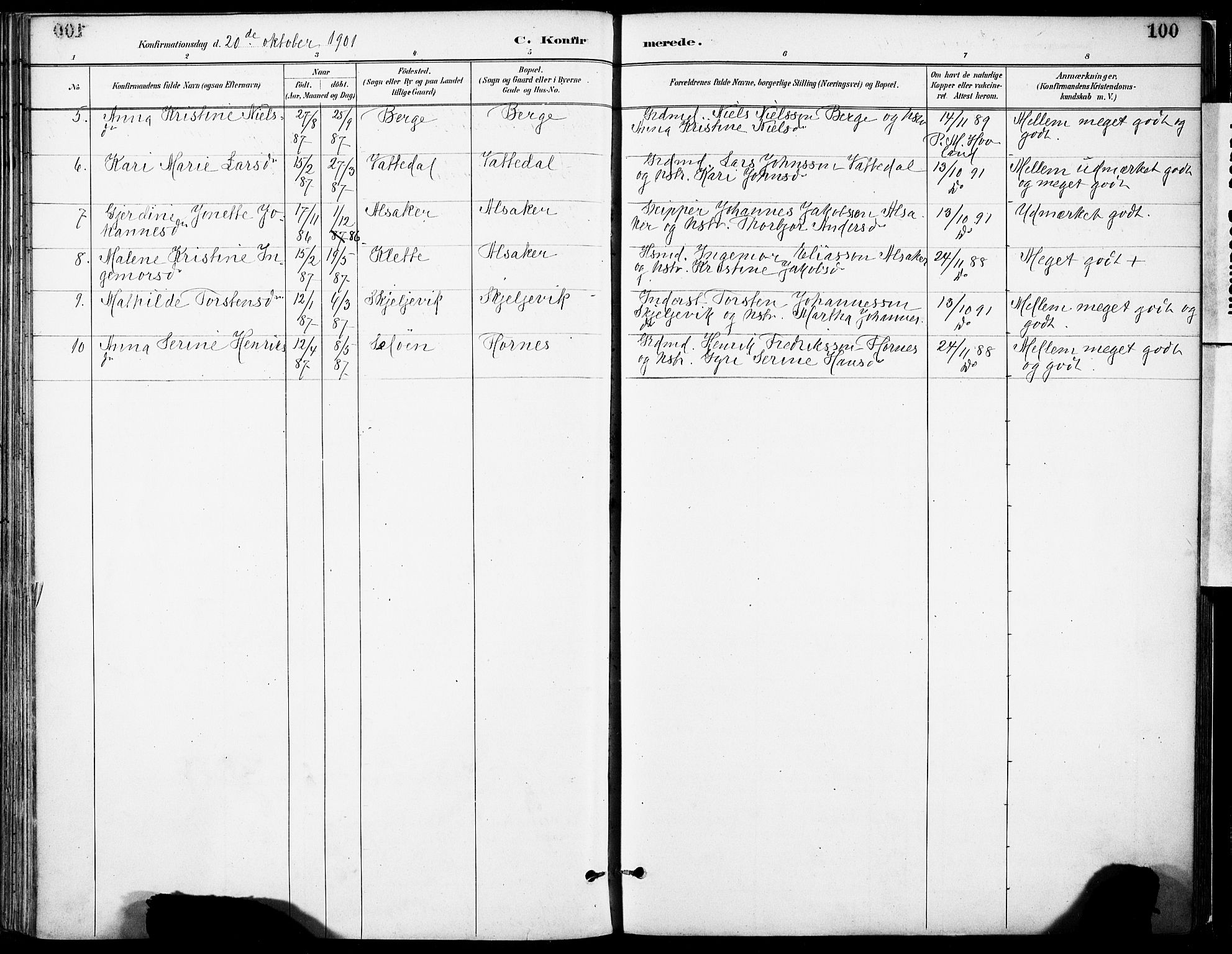 Tysnes sokneprestembete, SAB/A-78601/H/Haa: Parish register (official) no. C 1, 1887-1912, p. 100
