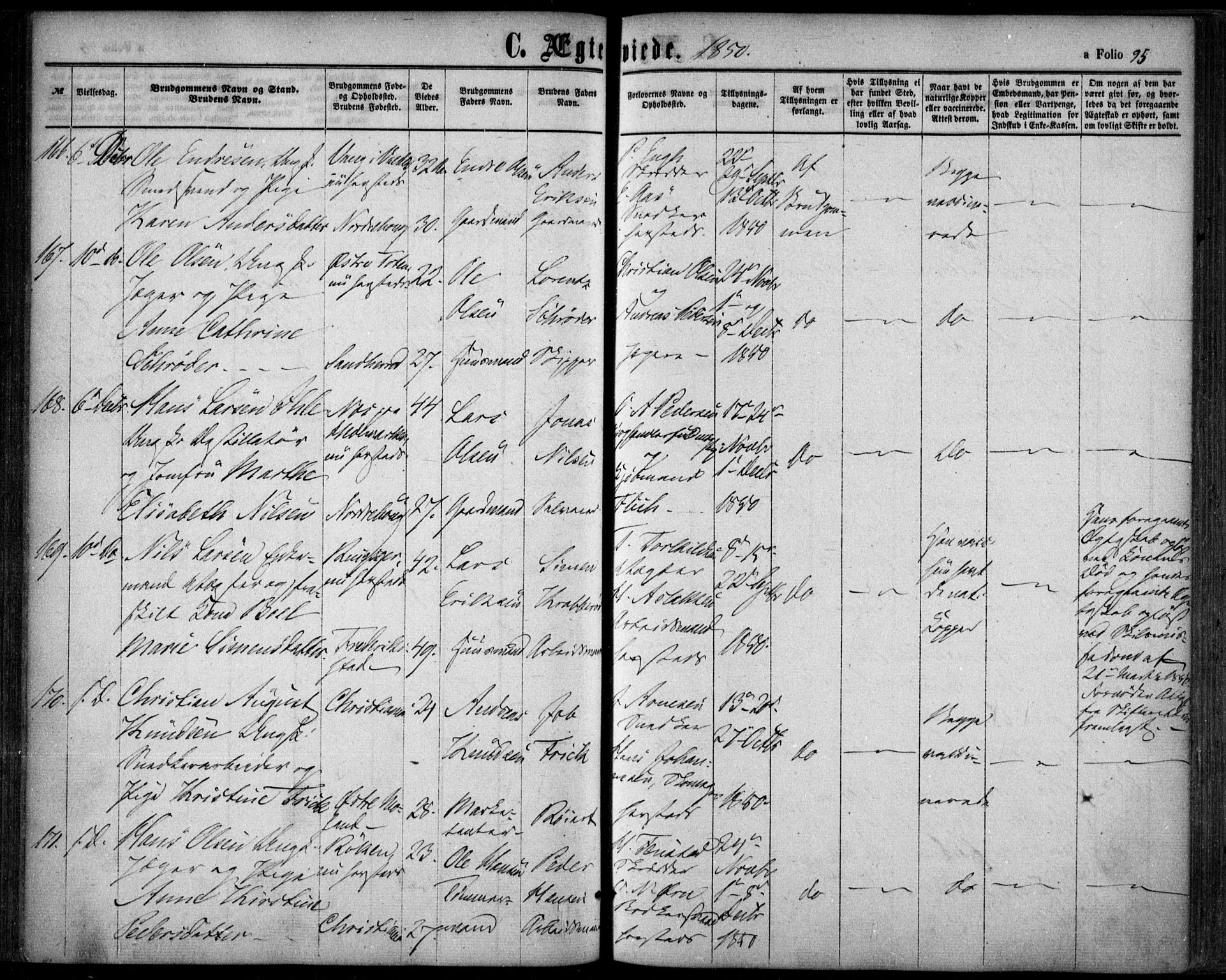 Oslo domkirke Kirkebøker, SAO/A-10752/F/Fa/L0020: Parish register (official) no. 20, 1848-1865, p. 95