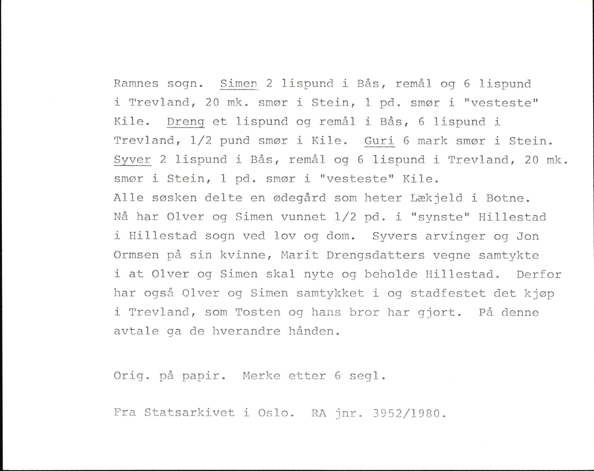 Riksarkivets diplomsamling, AV/RA-EA-5965/F35/F35k/L0002: Regestsedler: Prestearkiver fra Hedmark, Oppland, Buskerud og Vestfold, p. 730