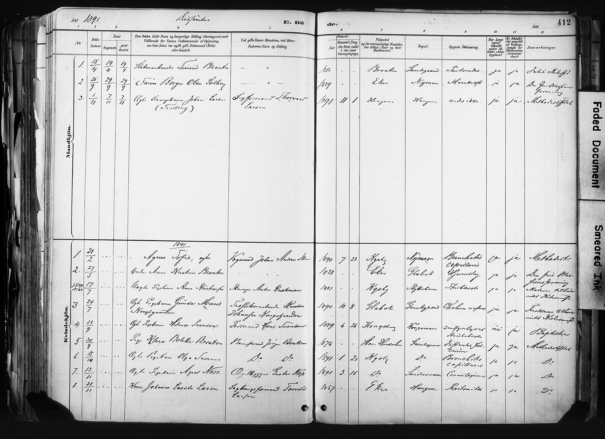 Kongsberg kirkebøker, SAKO/A-22/F/Fb/L0002: Parish register (official) no. II 2, 1886-1896, p. 412