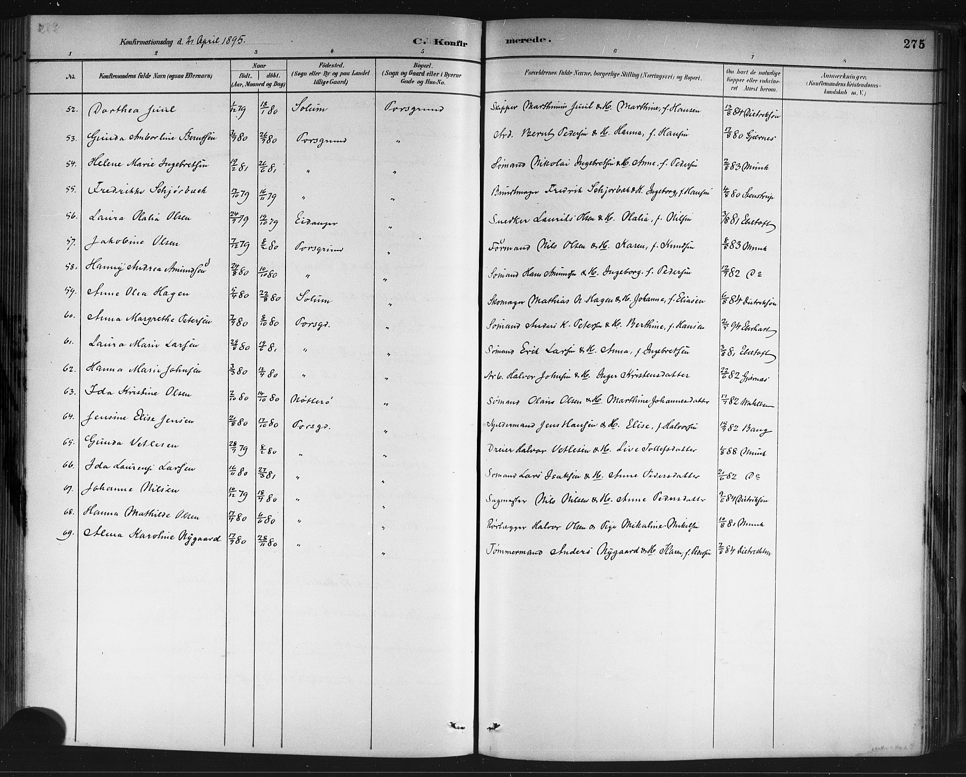 Porsgrunn kirkebøker , AV/SAKO-A-104/G/Gb/L0005: Parish register (copy) no. II 5, 1883-1915, p. 275