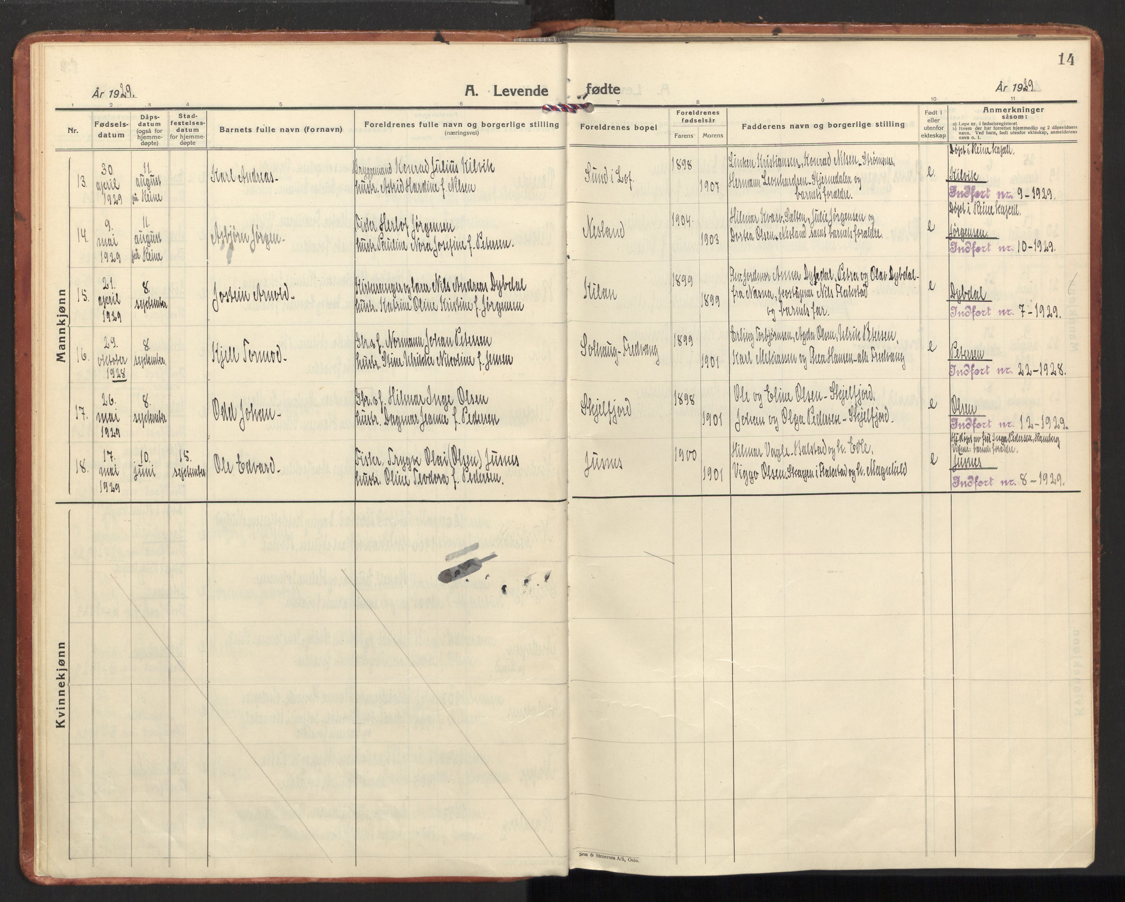 Ministerialprotokoller, klokkerbøker og fødselsregistre - Nordland, AV/SAT-A-1459/885/L1211: Parish register (official) no. 885A11, 1927-1938, p. 14