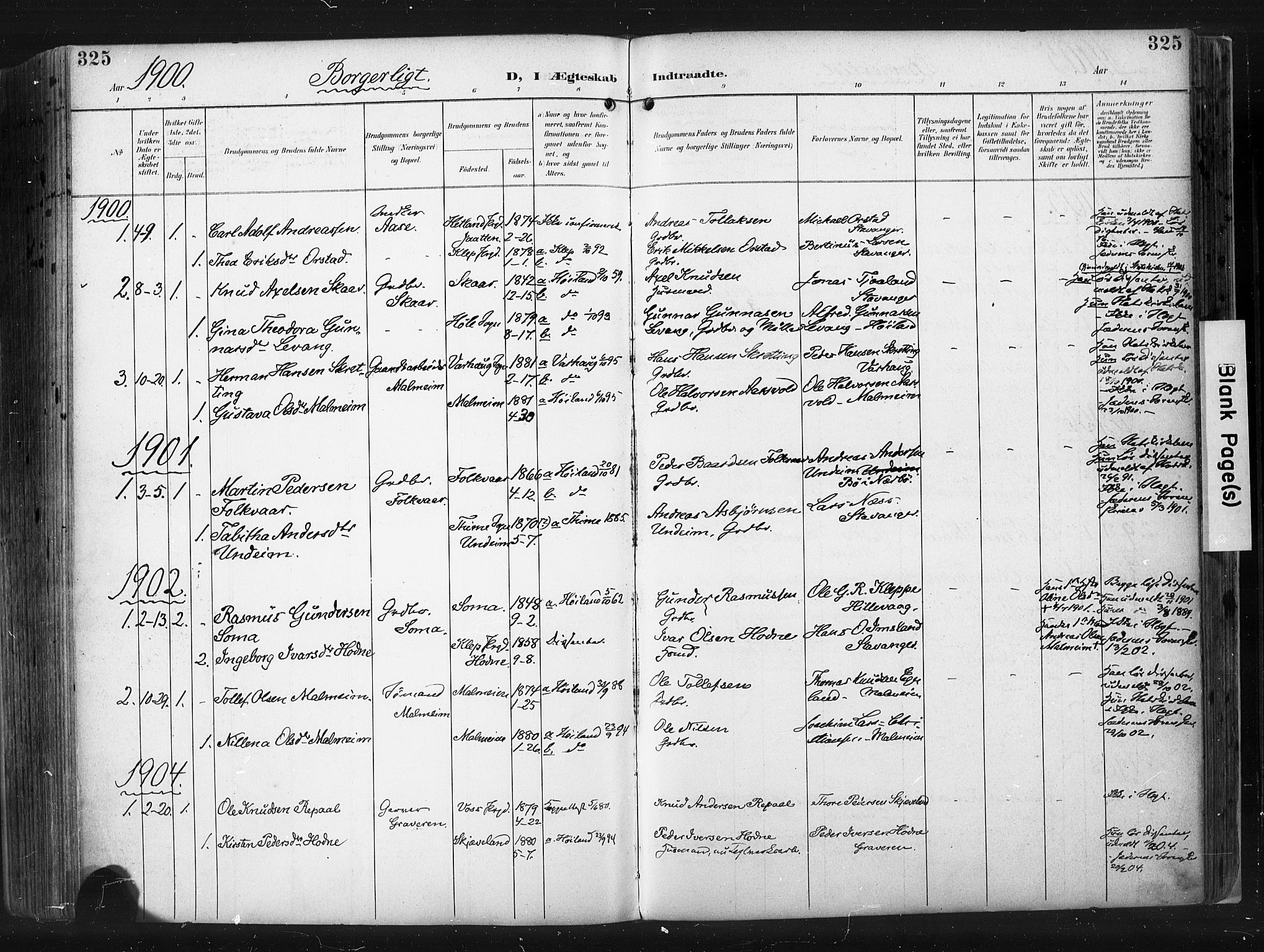 Høyland sokneprestkontor, SAST/A-101799/001/30BA/L0015: Parish register (official) no. A 14, 1899-1911, p. 325
