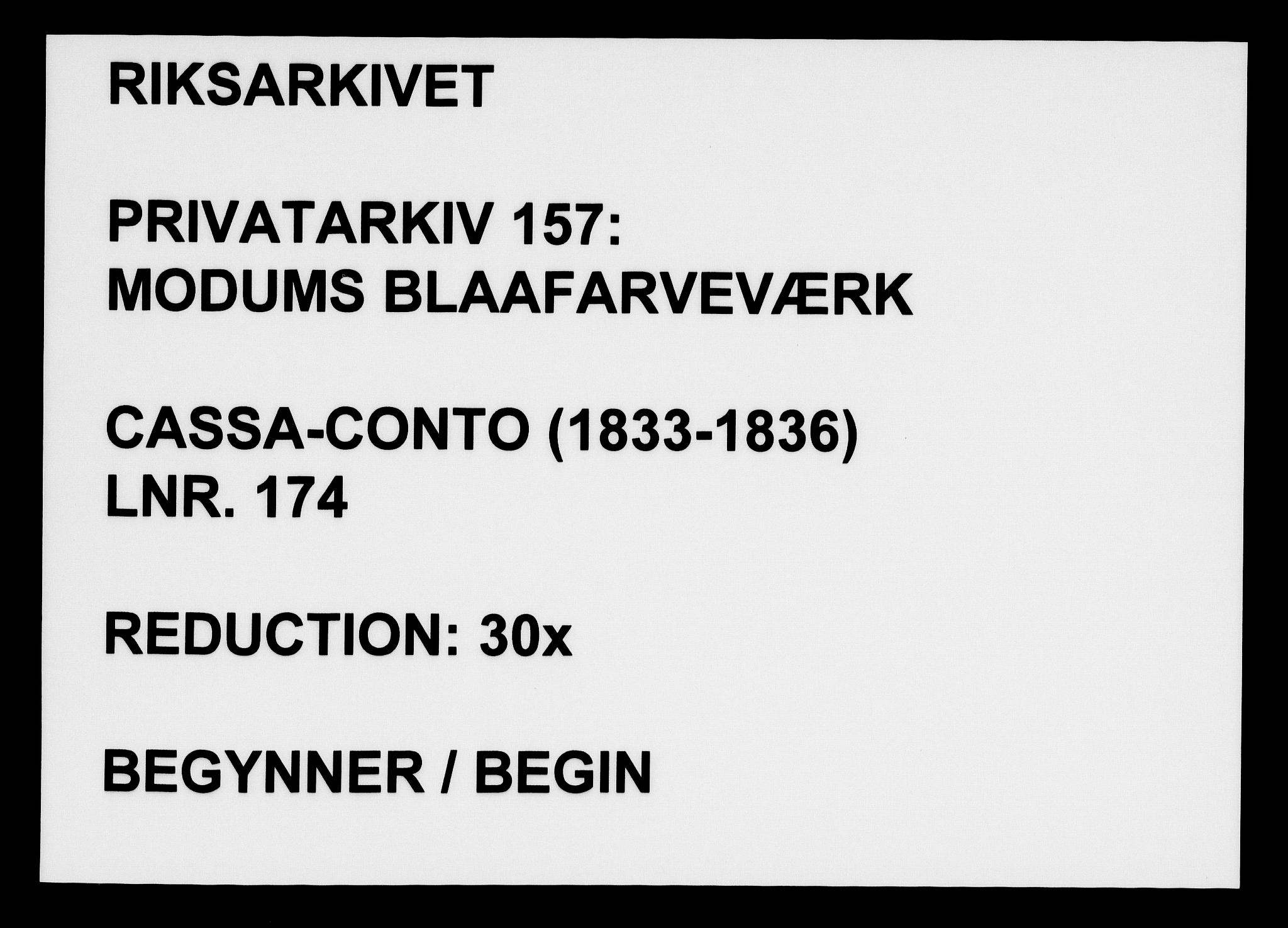 Modums Blaafarveværk, RA/PA-0157/G/Gd/Gda/L0174/0001: -- / Cassa-Conto, 1833-1836, p. 1