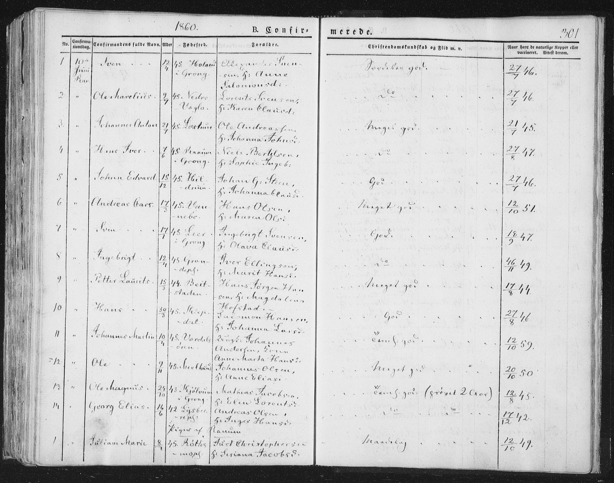 Ministerialprotokoller, klokkerbøker og fødselsregistre - Nord-Trøndelag, SAT/A-1458/764/L0551: Parish register (official) no. 764A07a, 1824-1864, p. 301