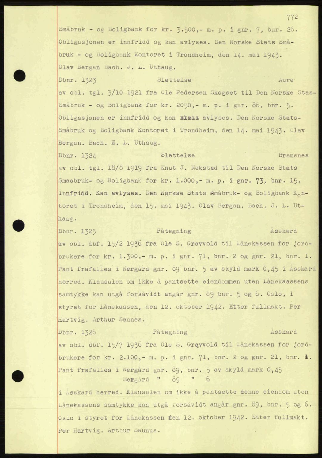 Nordmøre sorenskriveri, AV/SAT-A-4132/1/2/2Ca: Mortgage book no. C81, 1940-1945, Diary no: : 1323/1943