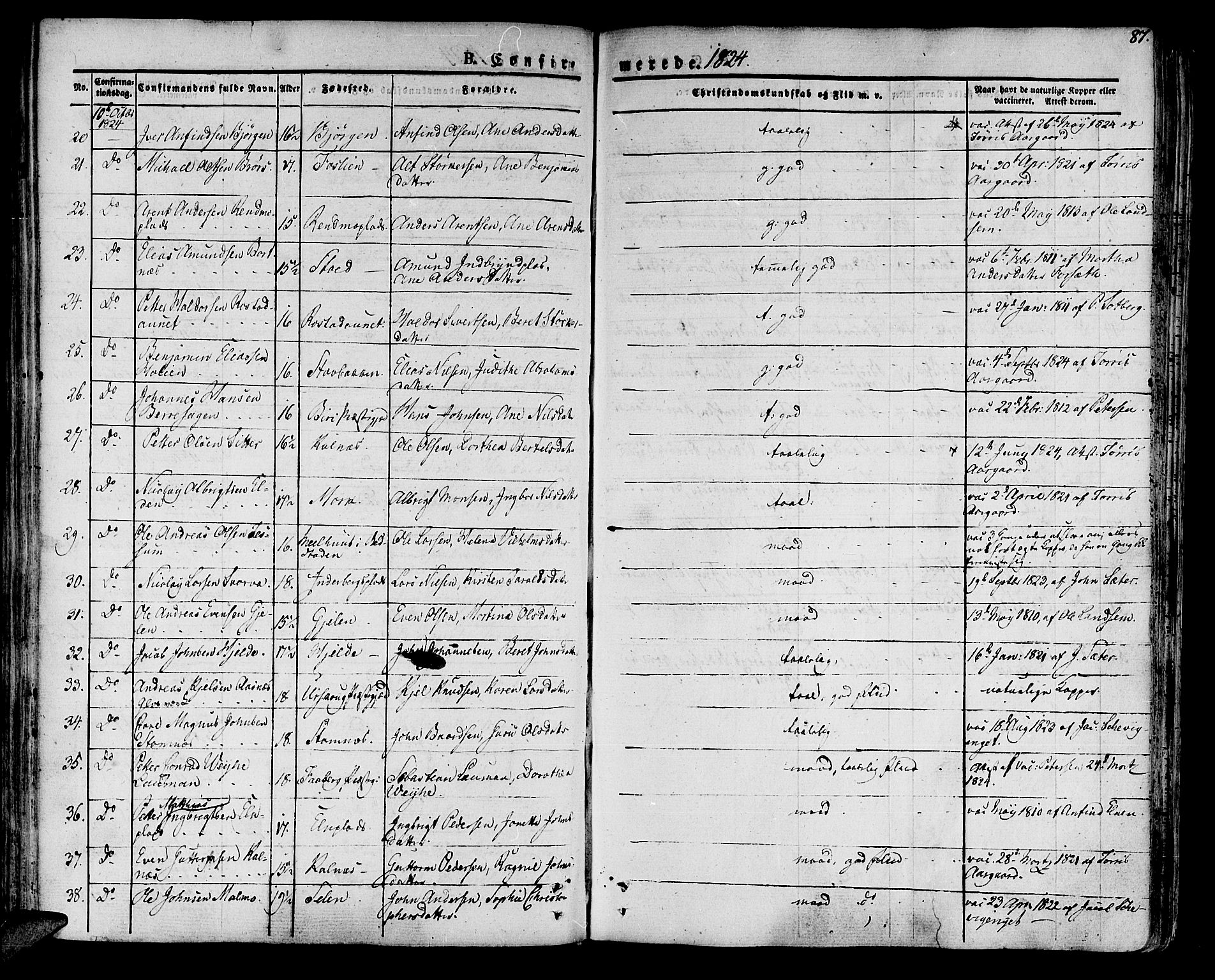 Ministerialprotokoller, klokkerbøker og fødselsregistre - Nord-Trøndelag, AV/SAT-A-1458/741/L0390: Parish register (official) no. 741A04, 1822-1836, p. 87