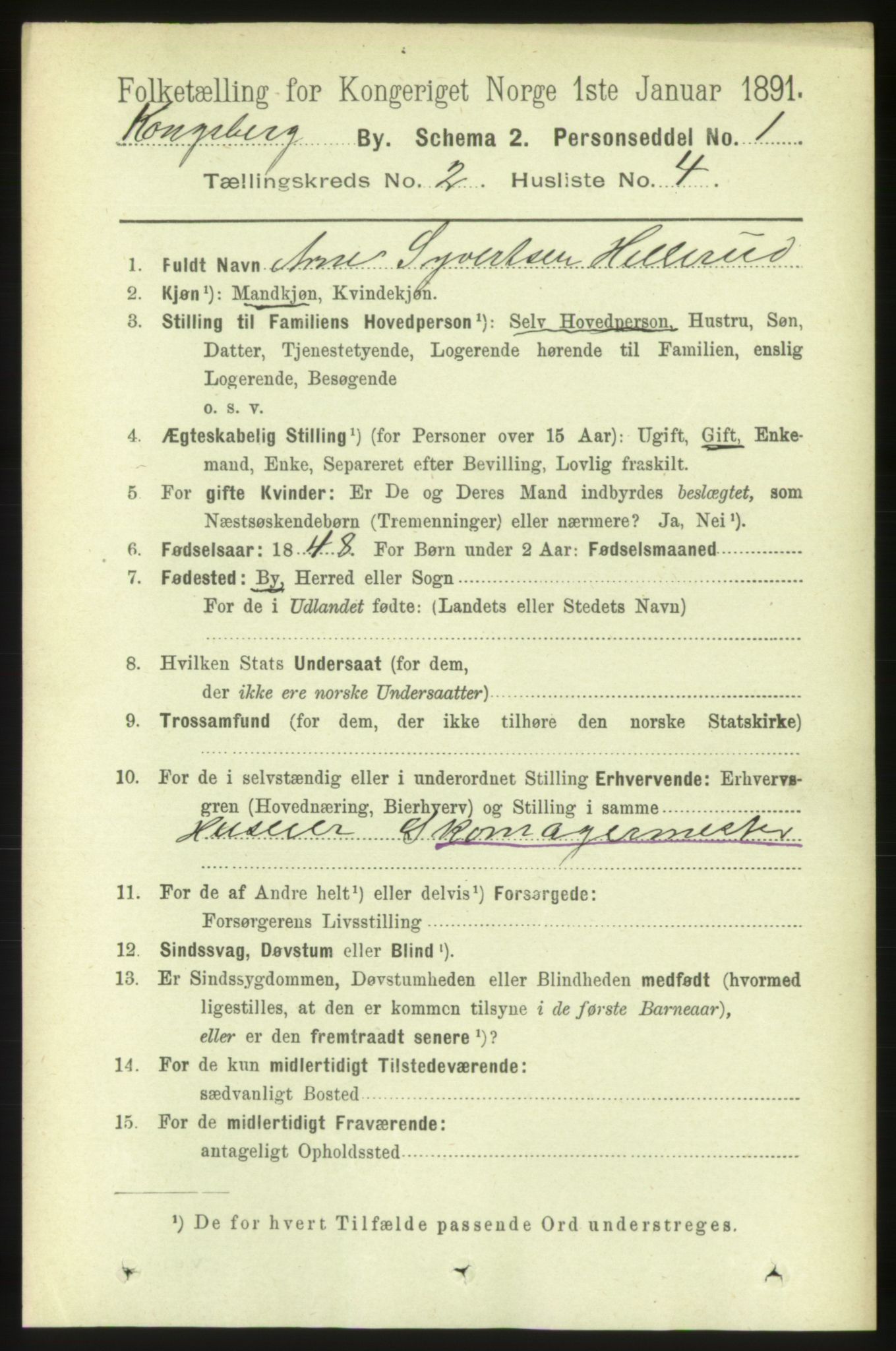 RA, 1891 census for 0604 Kongsberg, 1891, p. 2235