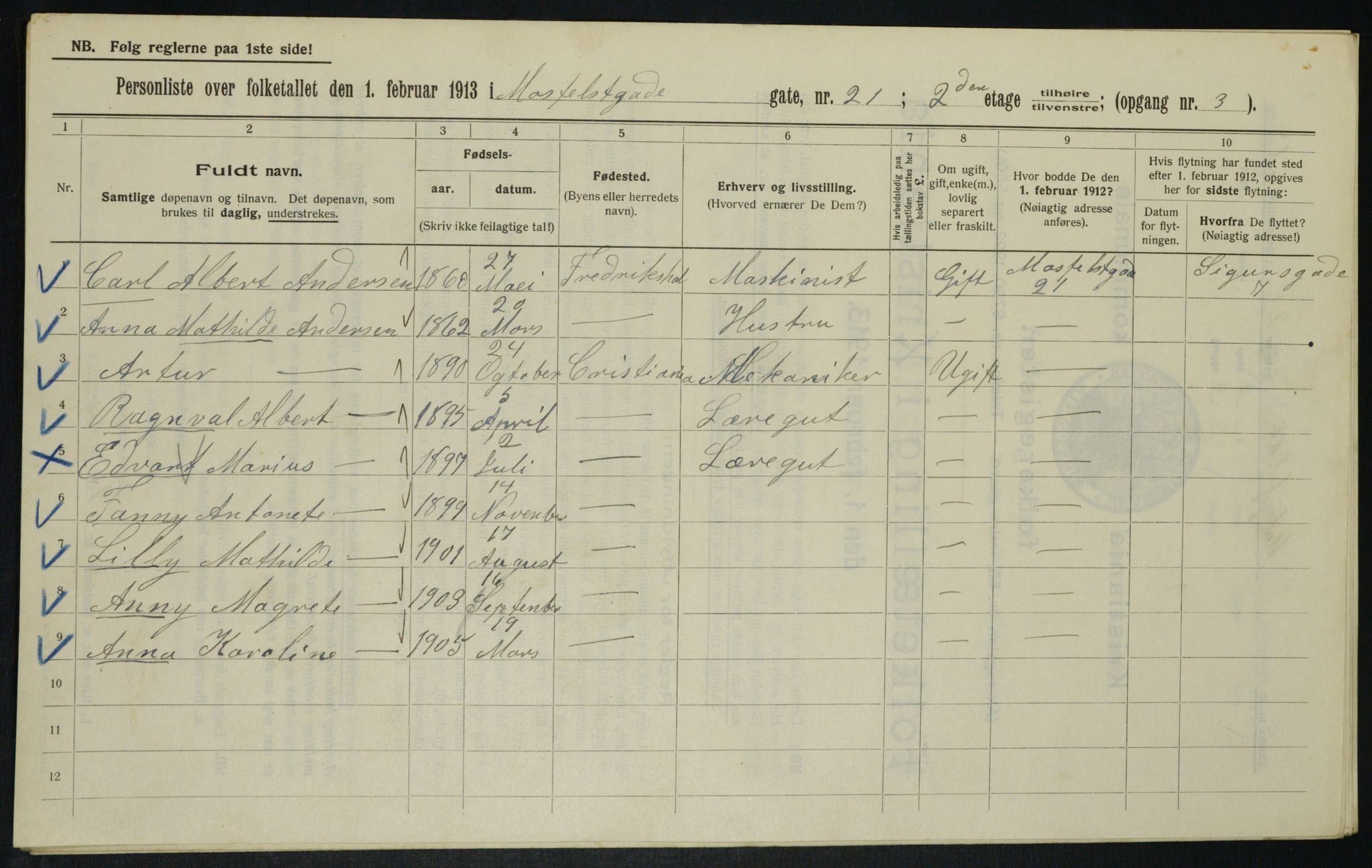 OBA, Municipal Census 1913 for Kristiania, 1913, p. 66203