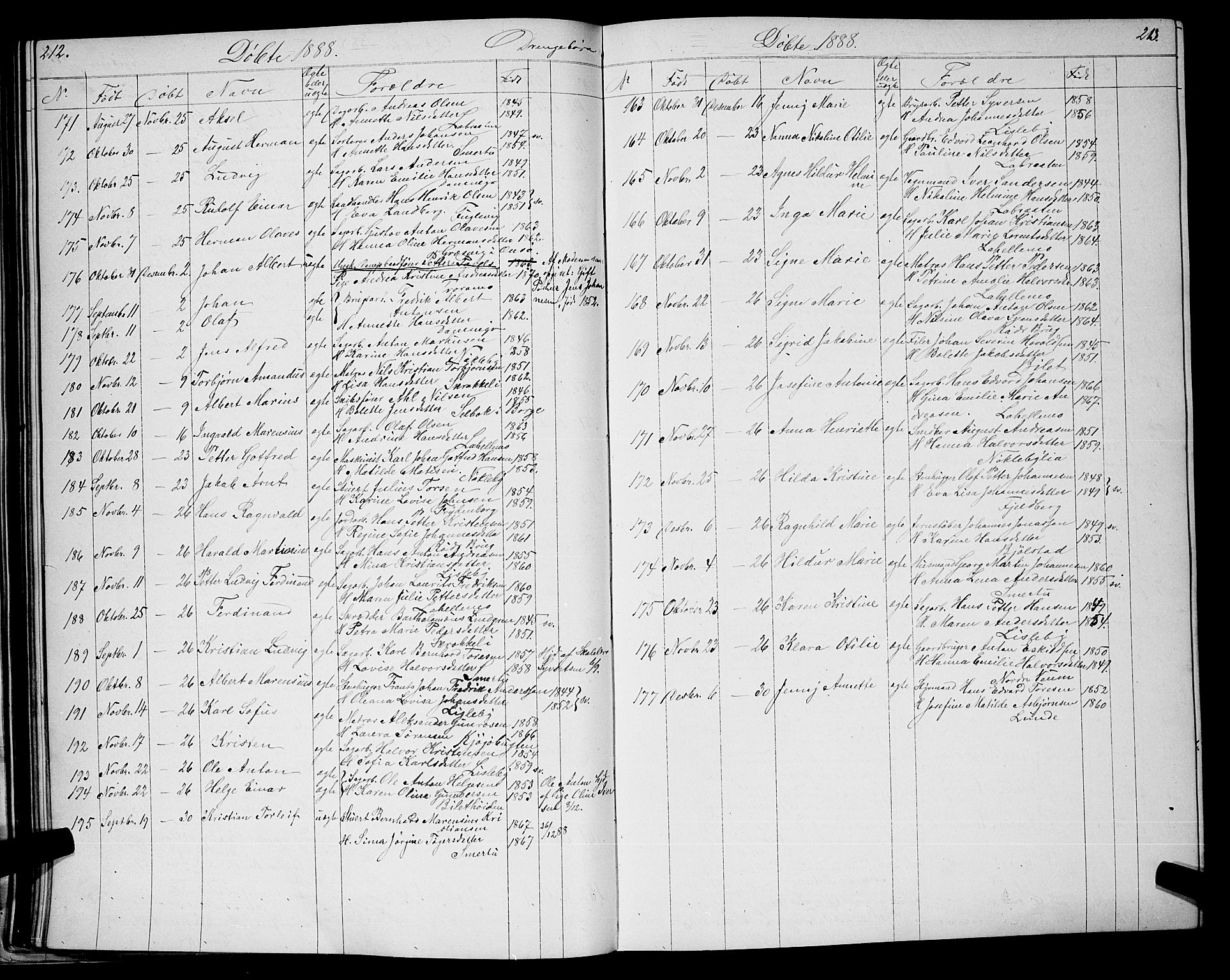 Glemmen prestekontor Kirkebøker, AV/SAO-A-10908/G/Ga/L0005: Parish register (copy) no. 5, 1876-1893, p. 212-213