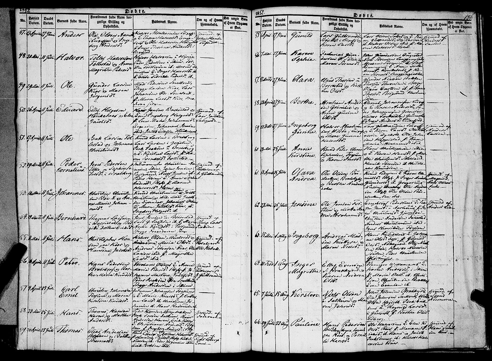 Gjerpen kirkebøker, SAKO/A-265/F/Fa/L0007a: Parish register (official) no. I 7A, 1834-1857, p. 136