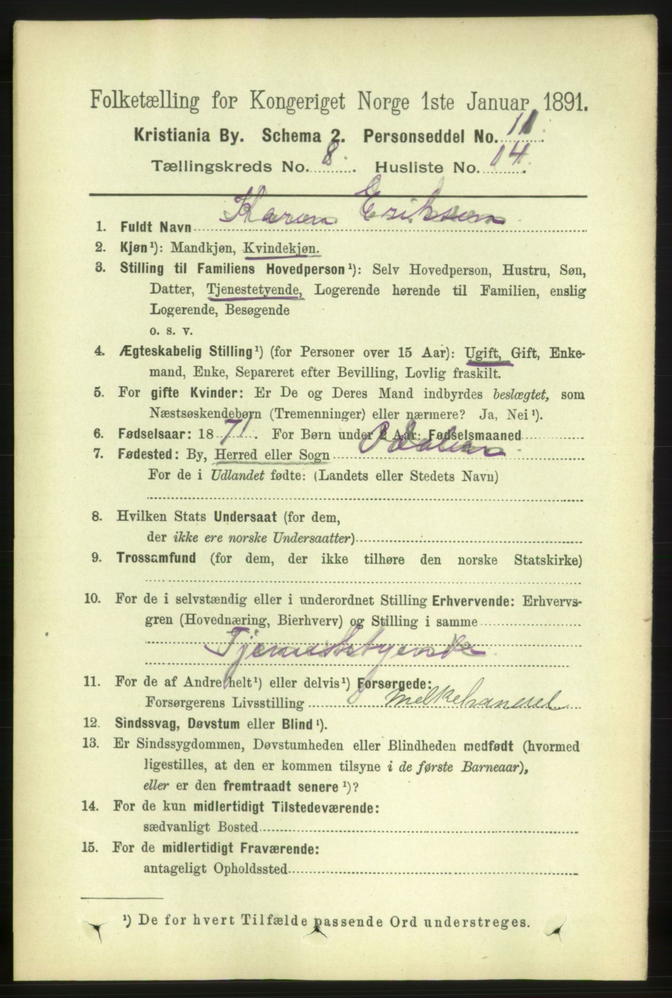 RA, 1891 census for 0301 Kristiania, 1891, p. 3633