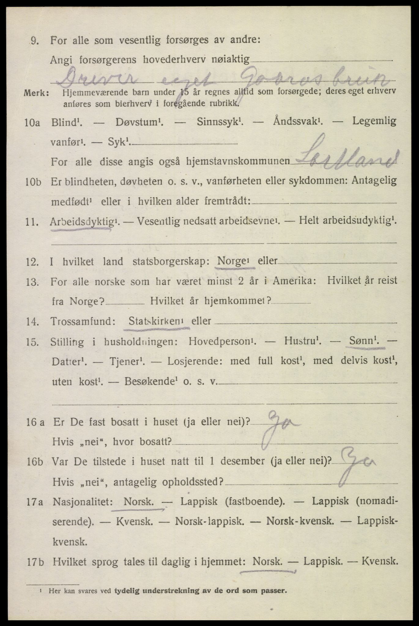 SAT, 1920 census for Sortland, 1920, p. 7619