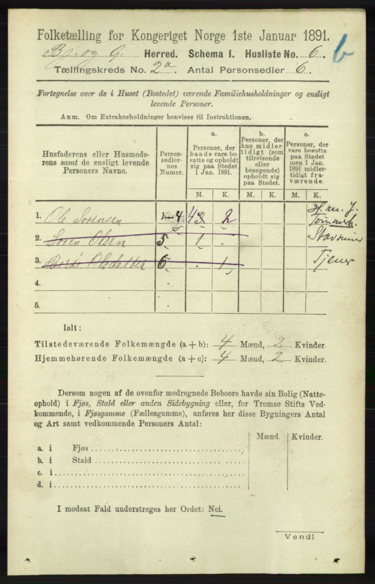 RA, 1891 census for 1024 Bjelland og Grindheim, 1891, p. 249