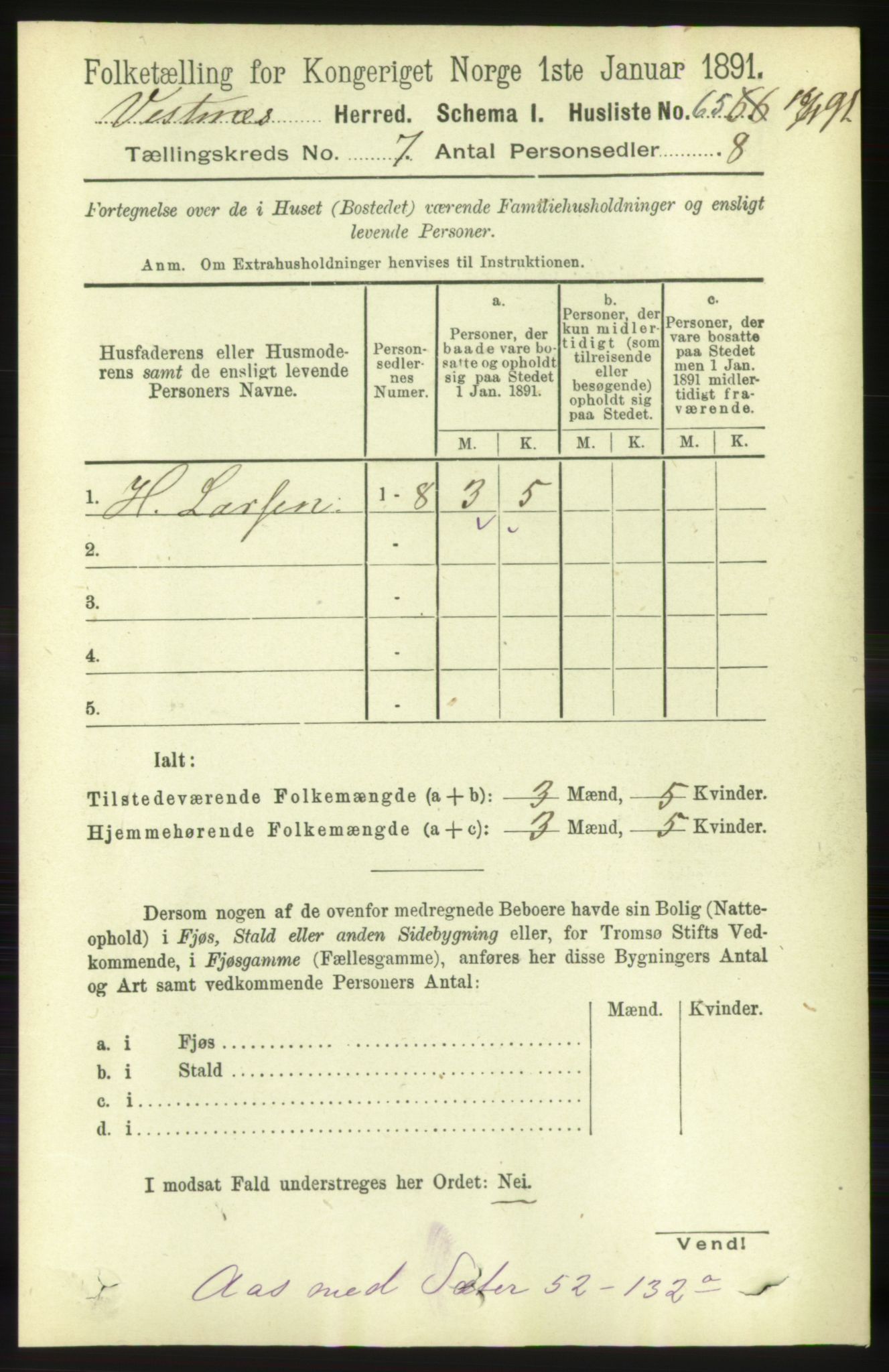 RA, 1891 census for 1535 Vestnes, 1891, p. 2681