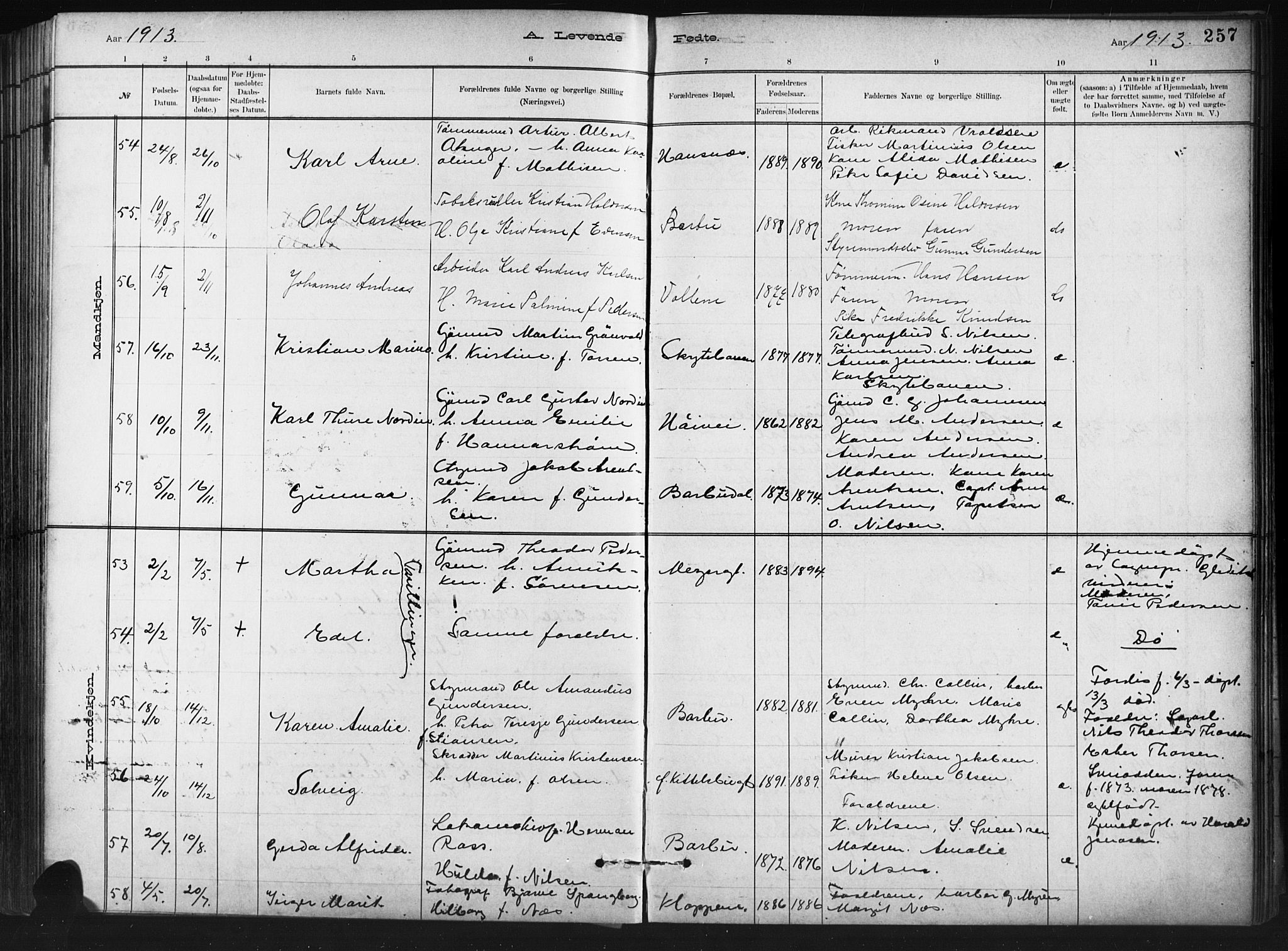 Barbu sokneprestkontor, SAK/1111-0003/F/Fb/L0002: Parish register (copy) no. B 2, 1890-1922, p. 257