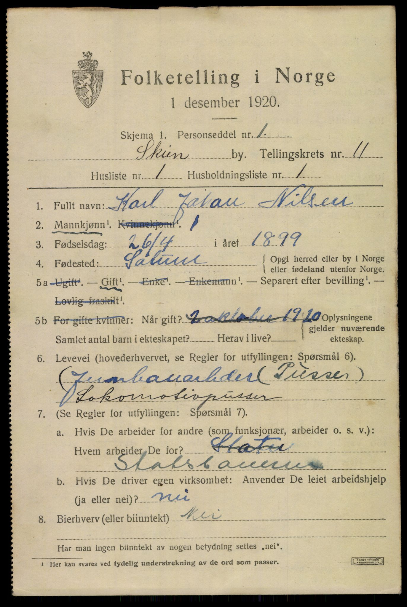 SAKO, 1920 census for Skien, 1920, p. 35266