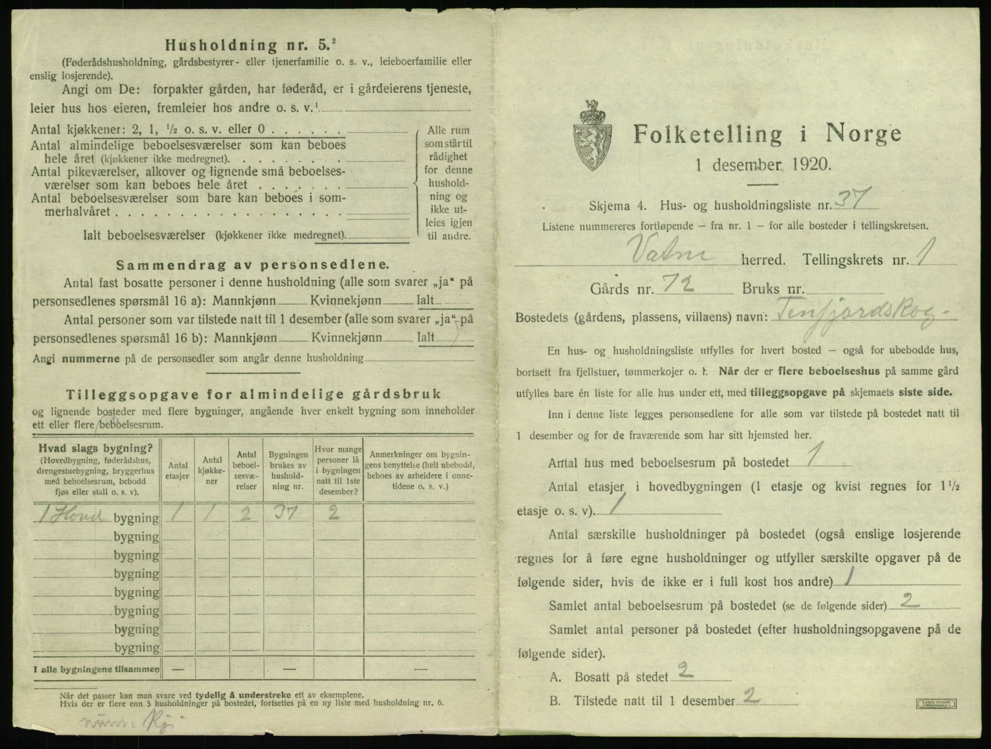 SAT, 1920 census for Vatne, 1920, p. 112