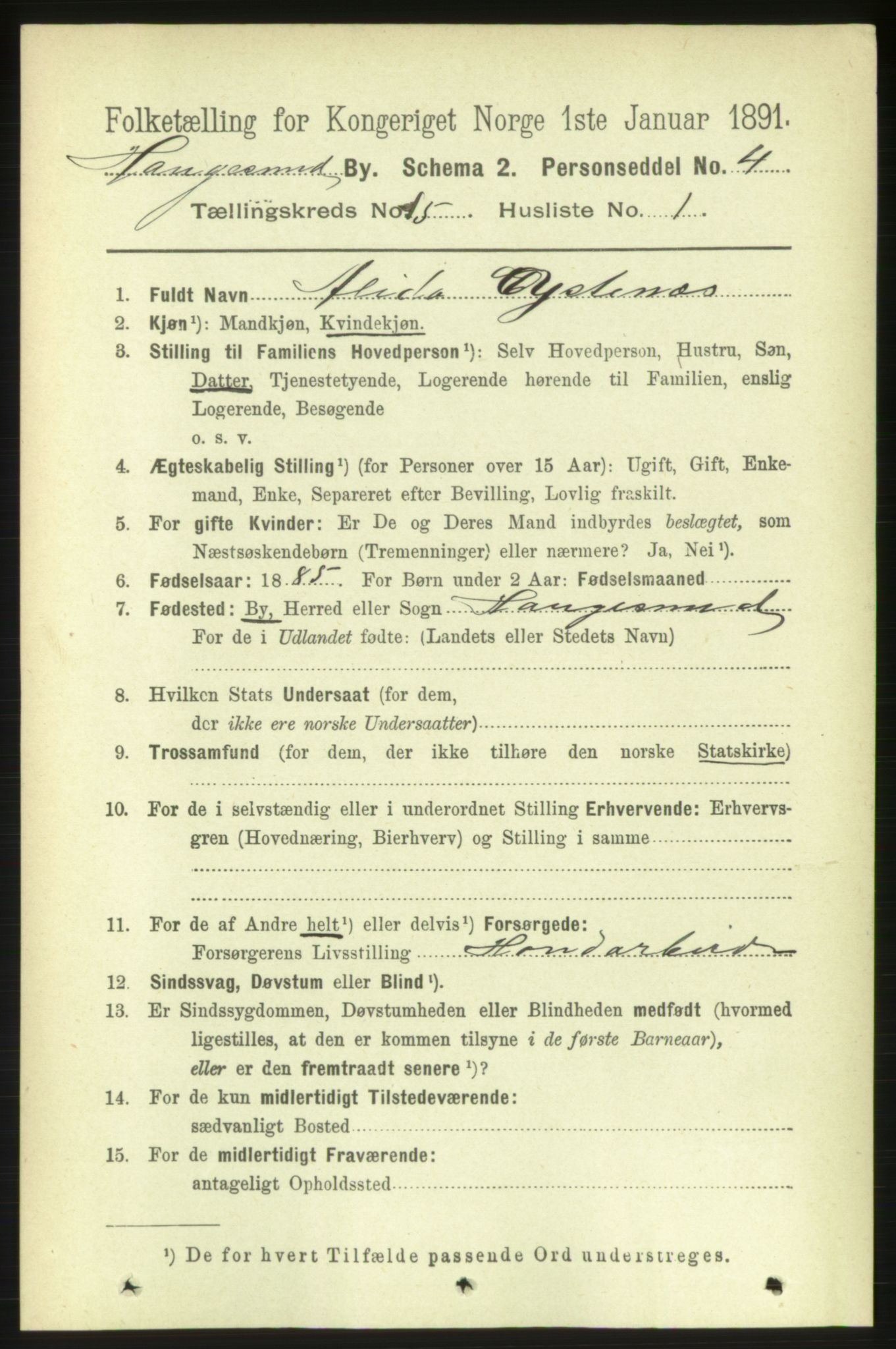 RA, 1891 census for 1106 Haugesund, 1891, p. 4907