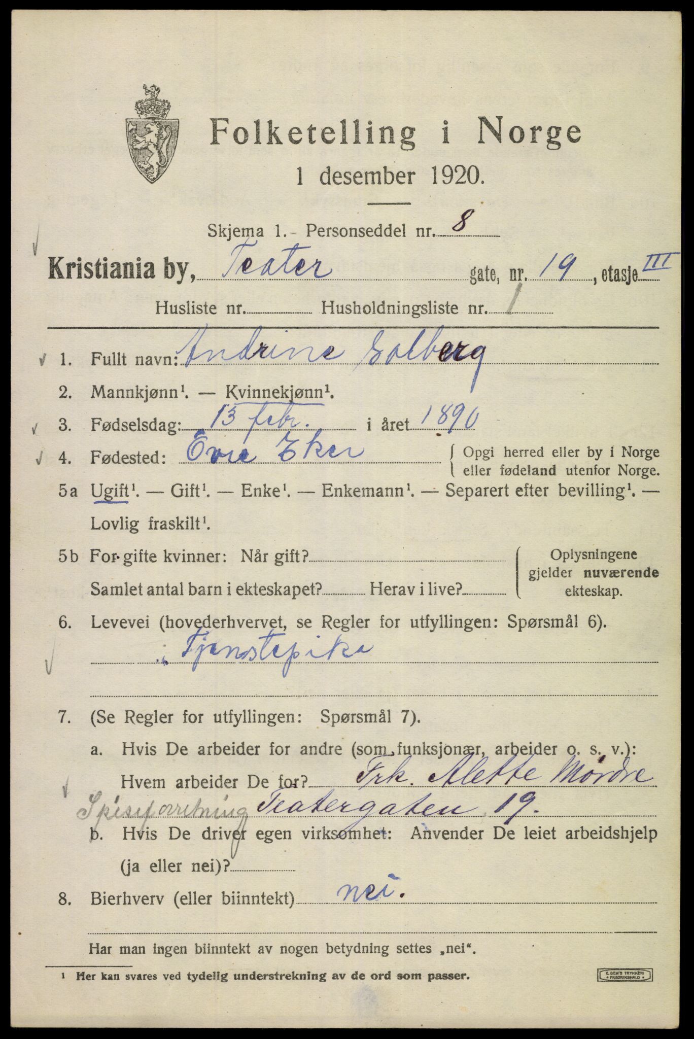 SAO, 1920 census for Kristiania, 1920, p. 564949