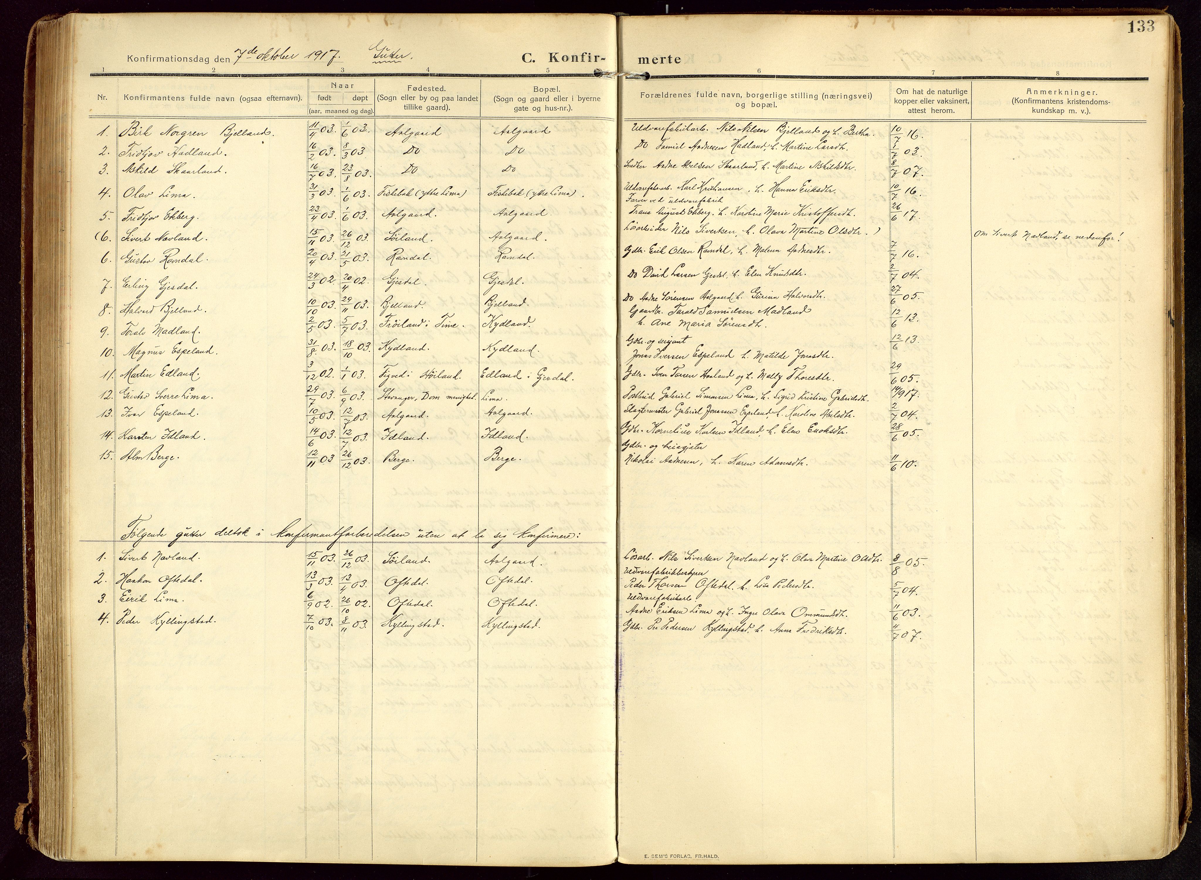 Lye sokneprestkontor, SAST/A-101794/002/B/L0001: Parish register (official) no. A 13, 1910-1925, p. 133