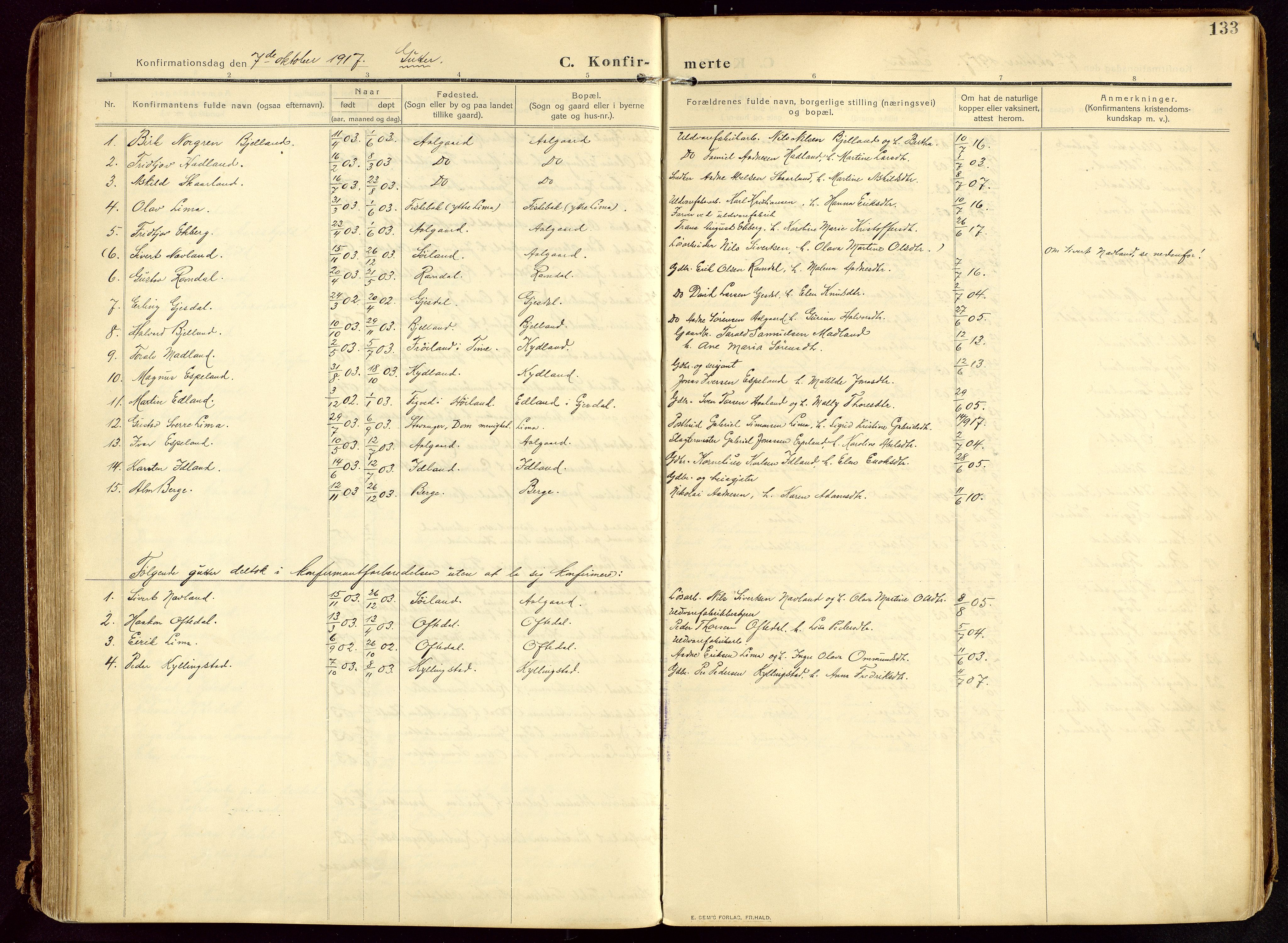 Lye sokneprestkontor, AV/SAST-A-101794/002/B/L0001: Parish register (official) no. A 13, 1910-1925, p. 133