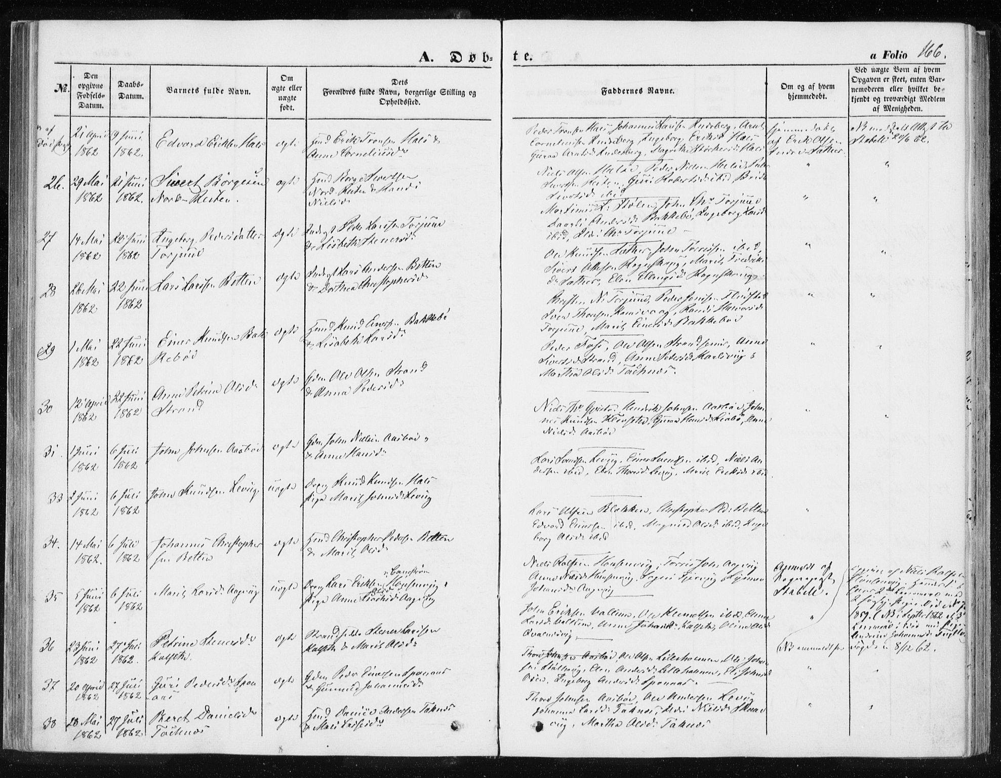 Ministerialprotokoller, klokkerbøker og fødselsregistre - Møre og Romsdal, SAT/A-1454/576/L0883: Parish register (official) no. 576A01, 1849-1865, p. 166
