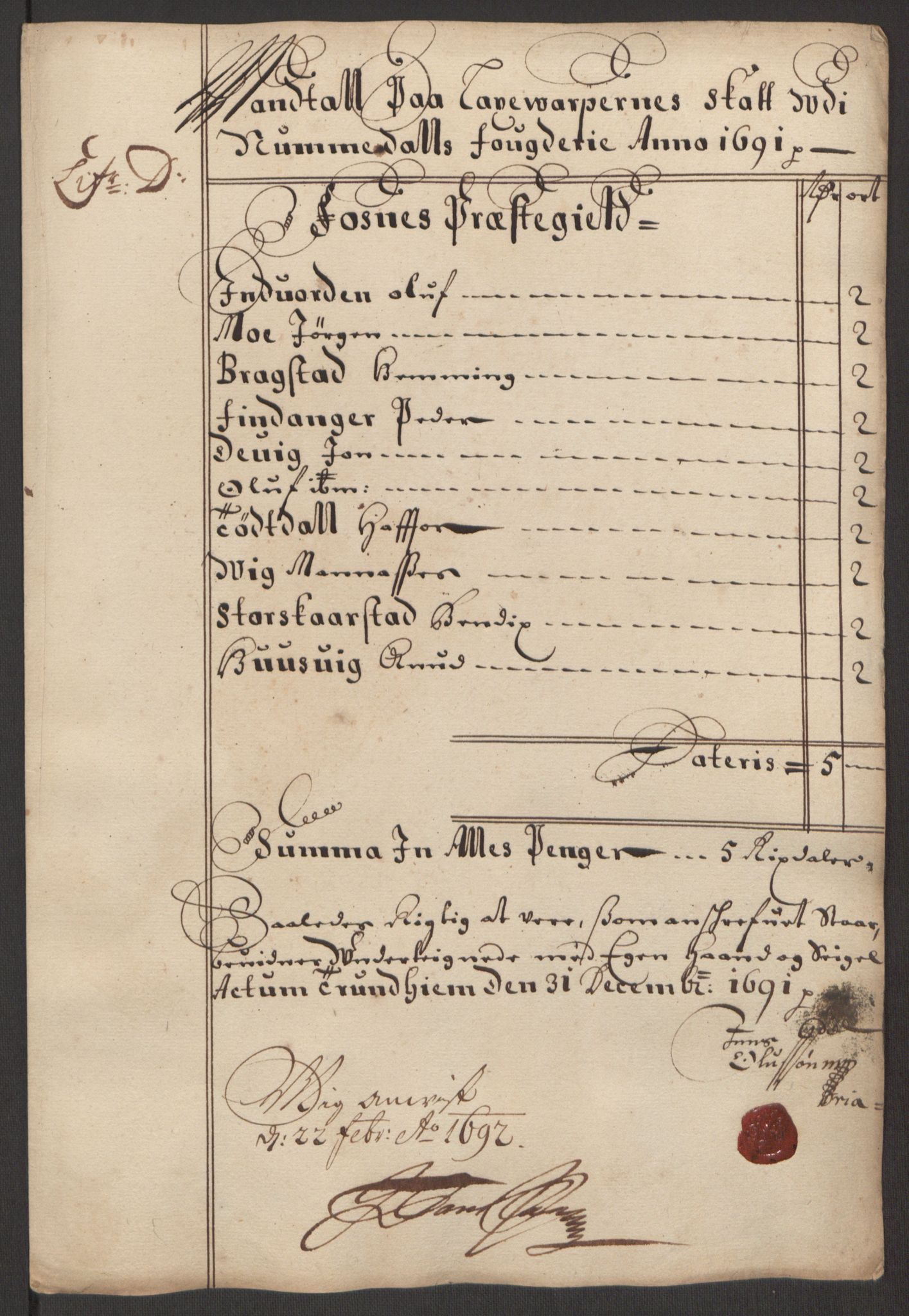 Rentekammeret inntil 1814, Reviderte regnskaper, Fogderegnskap, RA/EA-4092/R64/L4423: Fogderegnskap Namdal, 1690-1691, p. 216